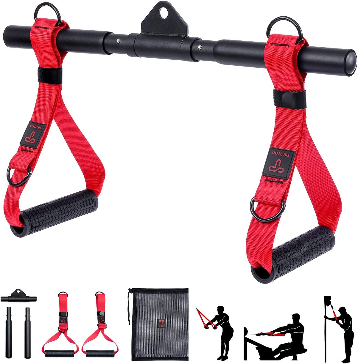 Red & Black Resistance Handles - Heavy Duty Exercise Bands for Home Gym, Strength Training, Physical Therapy & Rehabilitation Workouts