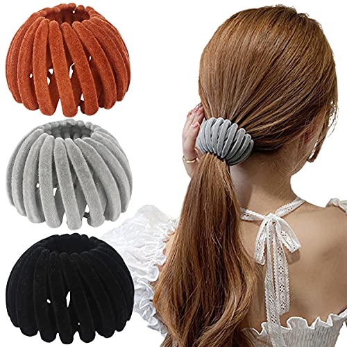 TOBATOBA Velvet Hair Bun Maker Clips - 3 Pack Expandable Ponytail Holders for Women & Girls, Soft Plant-Based Hair Pins for Thick Hair | Perfect for Updos, Buns, and Everyday Hairstyles