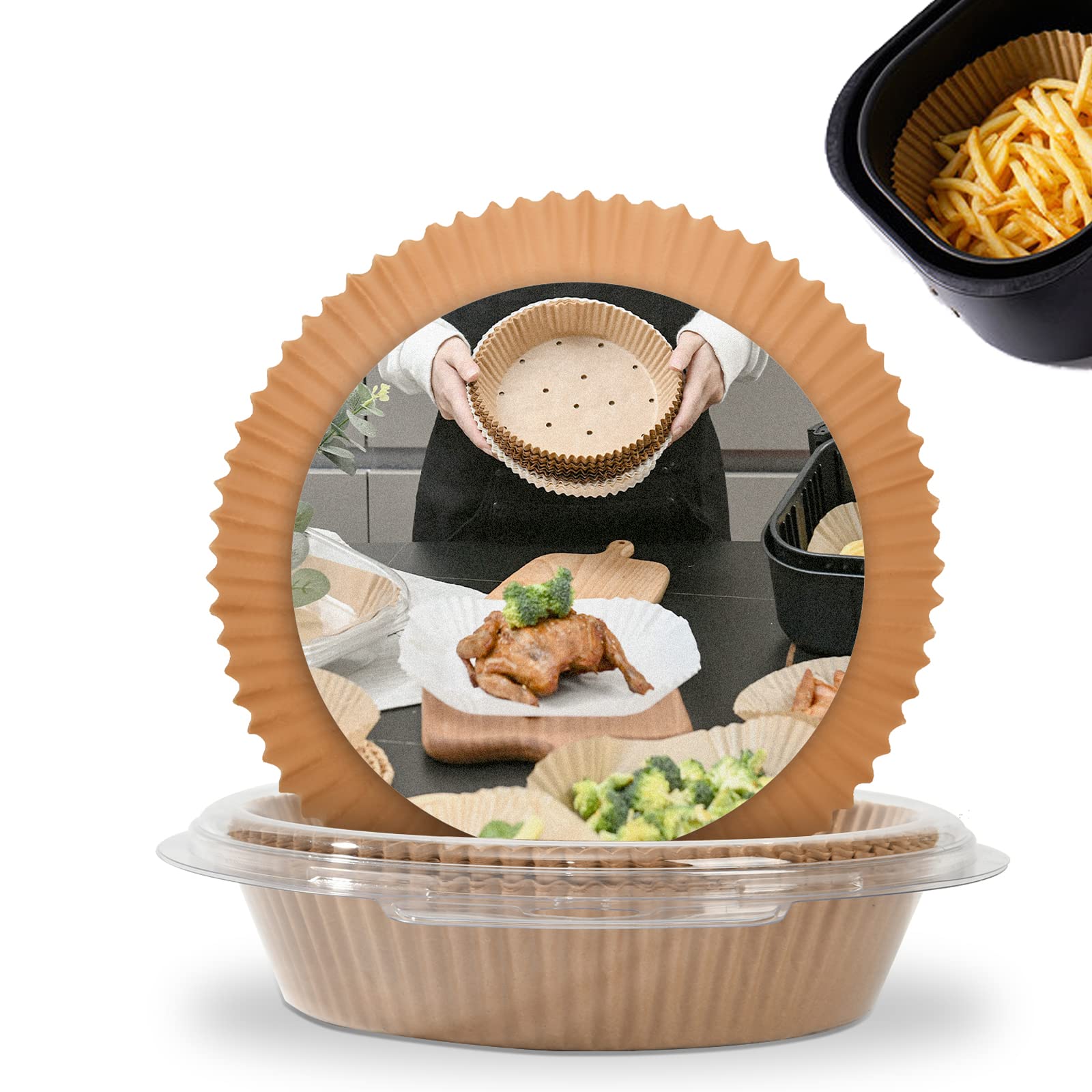 Non-Stick Air Fryer Parchment Paper Liners (3 Sizes) - Compatible with COSORI Air Fryer Toaster Oven - Disposable Baking Accessories for Healthy Cooking & Easy Cleanup - Perfect for Roasting, Baking, and Air Frying Chicken Wings, Vegetables & More