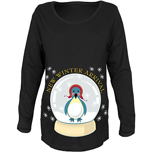 Christmas Maternity T-Shirt for Women - Soft Long Sleeve Pregnancy Top with Snow Globe Print | Perfect for Holiday Photos, Baby Showers & Christmas Parties