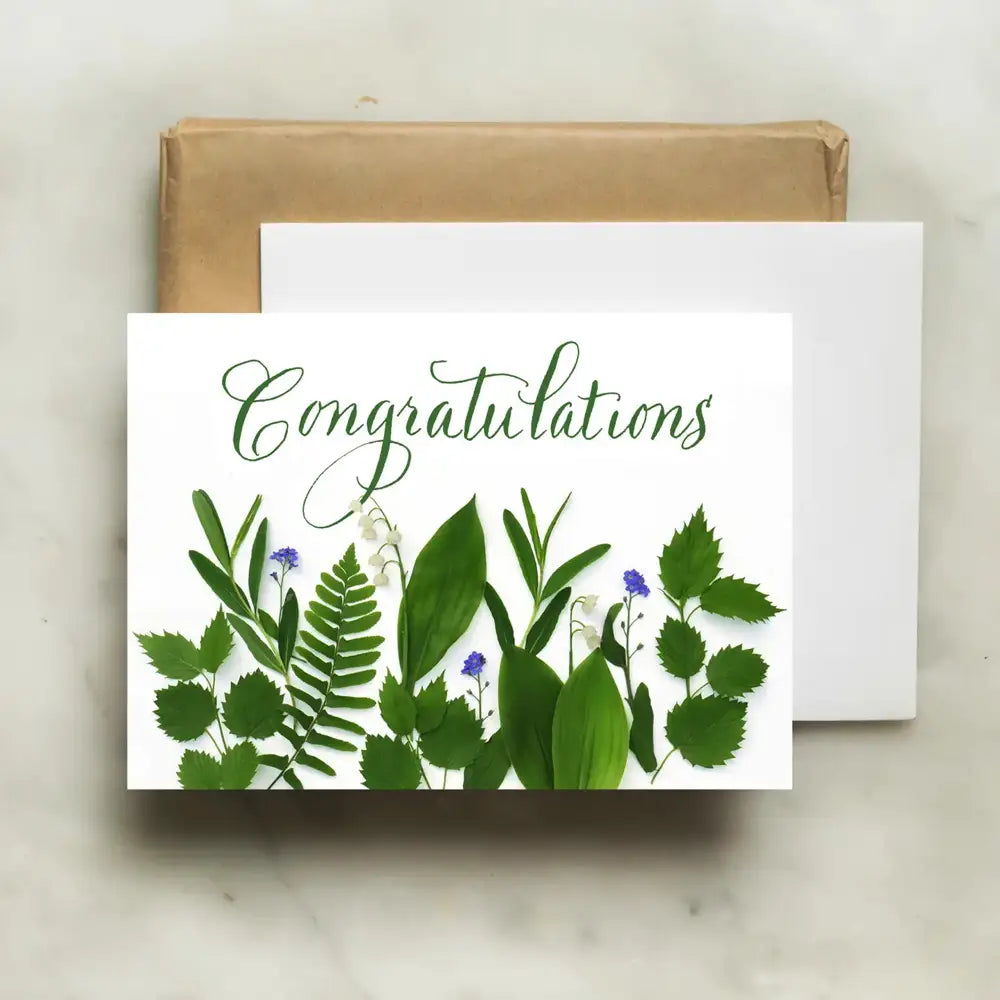 Elegant Bottle Branch Botanical Congratulations Card with Lily of the Valley - Perfect for Weddings, Anniversaries & Special Occasions