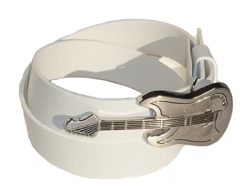 Stylish White Snap-On Belt with Guitar Buckle for Men & Women - Perfect for Casual Outfits, Concerts & Rock Fashion