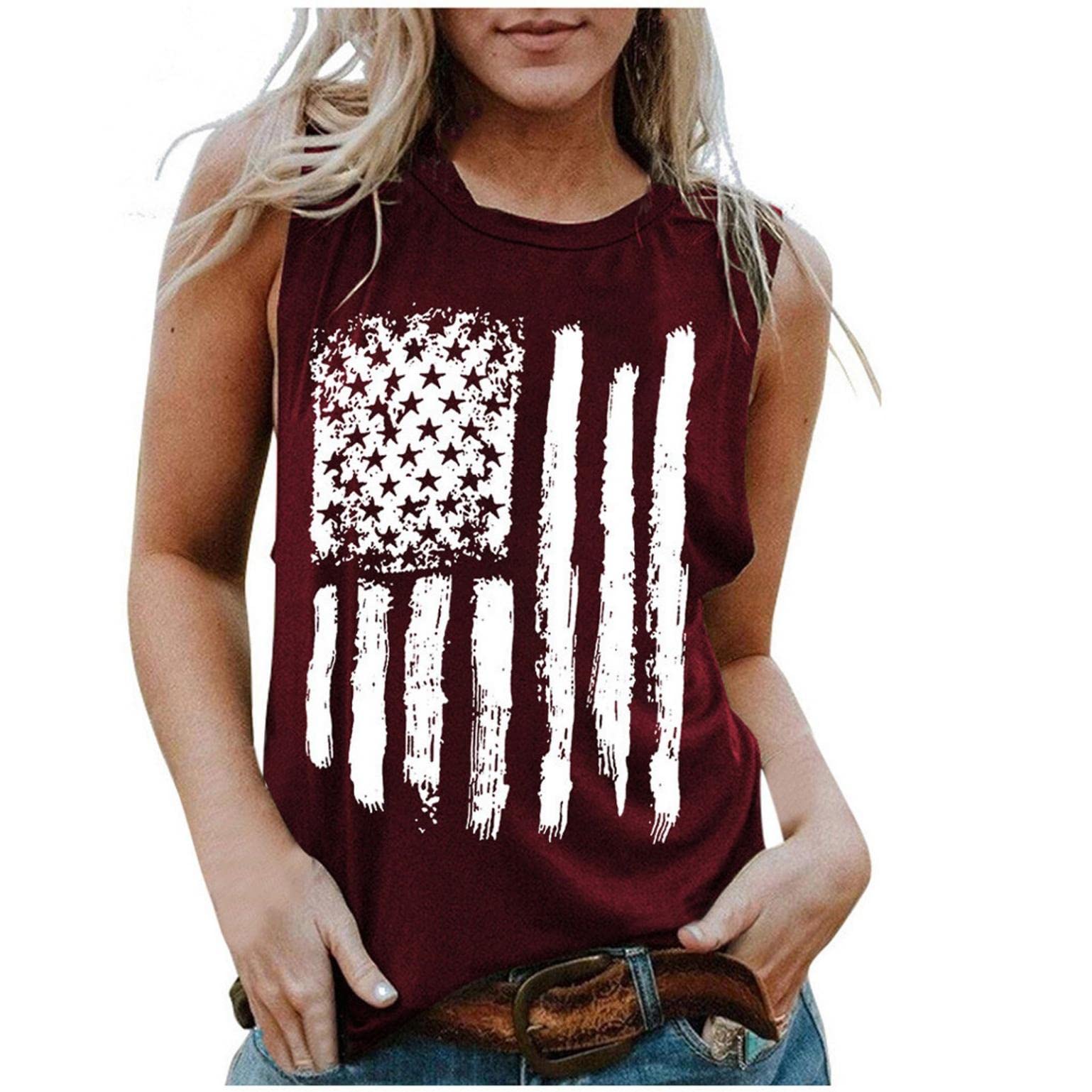 FABIURT Women's Summer Tops - Sexy Loose Fit American Flag Tank Tops for 4th of July, Beach Parties & Patriotic Events | Casual & Dressy Sleeveless Shirts