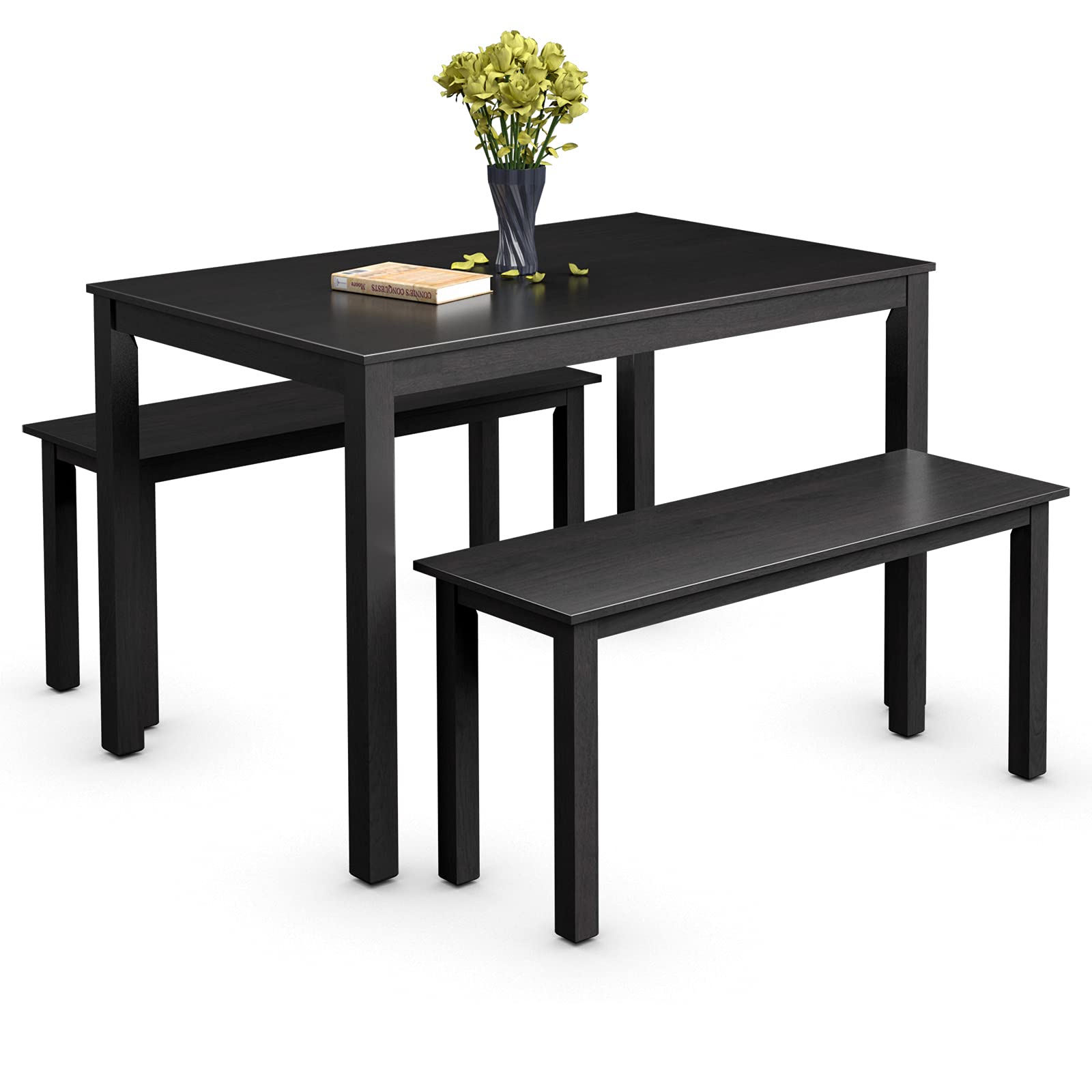 **Giantex 3-Piece Wooden Dining Table Set with 2 Benches - Modern Kitchen & Small Space Furniture for 4 - Black Studio Collection | Perfect for Apartments, Breakfast Nooks & Compact Dining Areas**