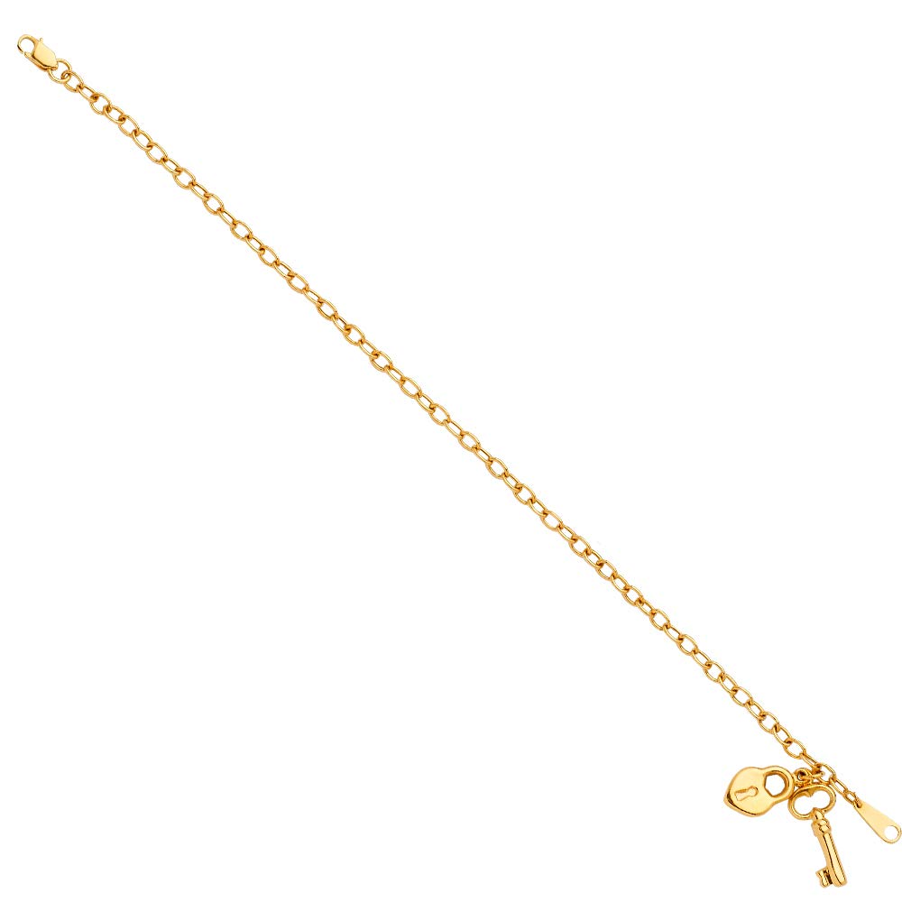 14K Yellow Gold Heart & Key Pendant Hollow Bracelet for Women and Men - Elegant Solid Gold Jewelry for Everyday Wear, Valentine's Day, Christmas & Birthday Gifts - Perfect for Anniversaries, Date Nights and Special Occasions