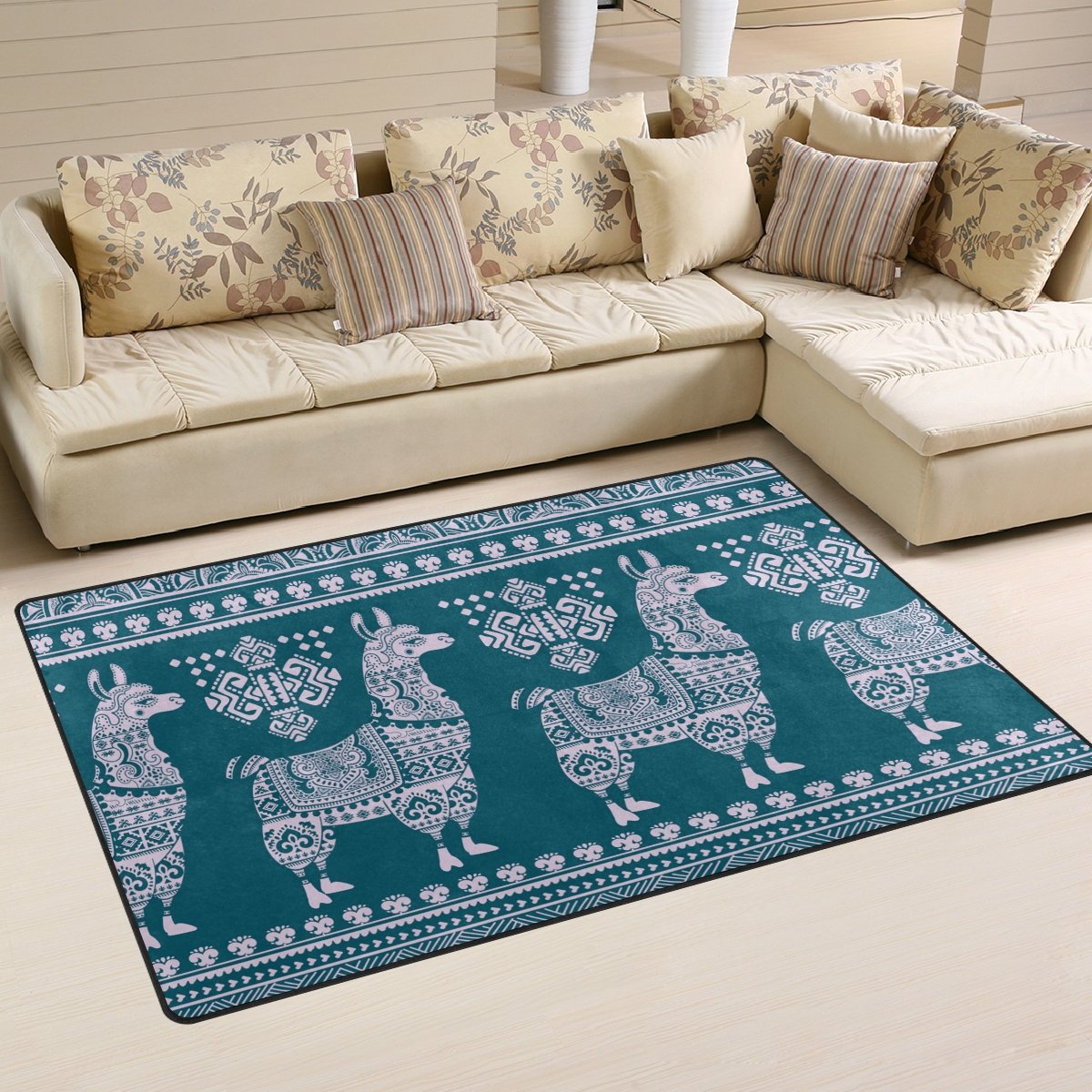Stylish WellLee Alpaca Llama Area Rug - Non-Slip Ethnic Floor Mat for Living Room, Bedroom, Dorm Decor (31x20 Inch) - Perfect for Cozy Home & Office Spaces