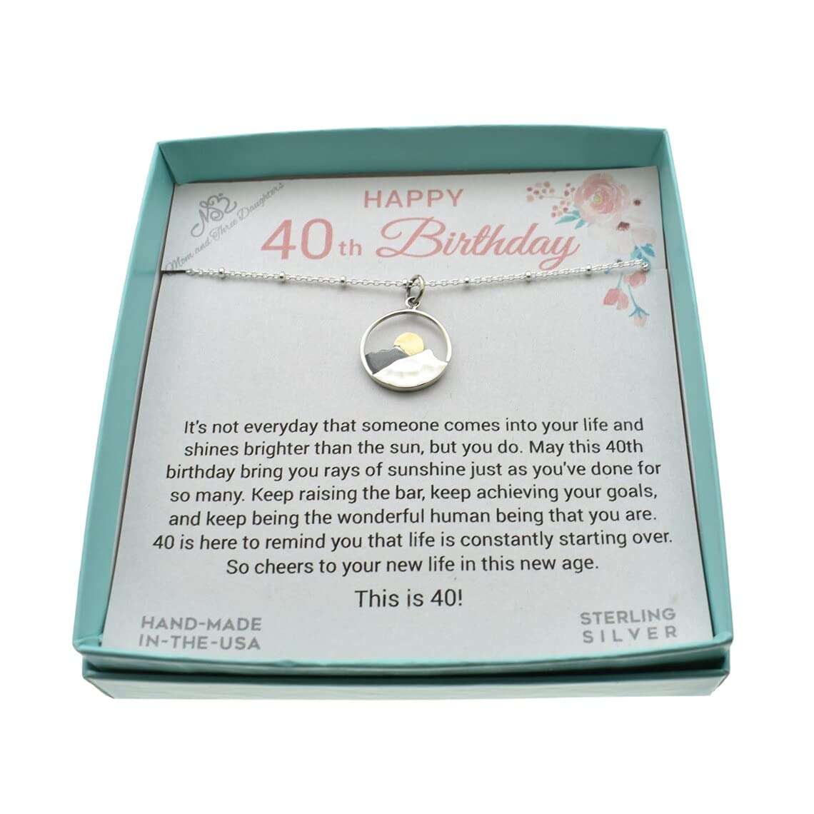 40th Birthday Necklace for Women - 925 Sterling Silver Sun Mountain Charm with 18