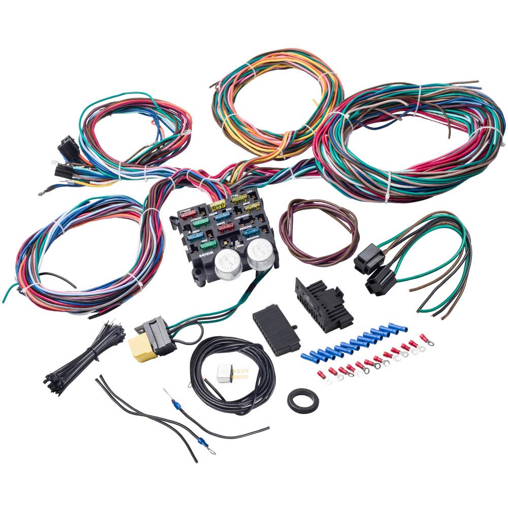 Universal 12 Circuit Wiring Harness for Ford Cars - Hot Rod & Street Rod Electrical System - Perfect for Wiper Motor, Lighting & Accessories Installation