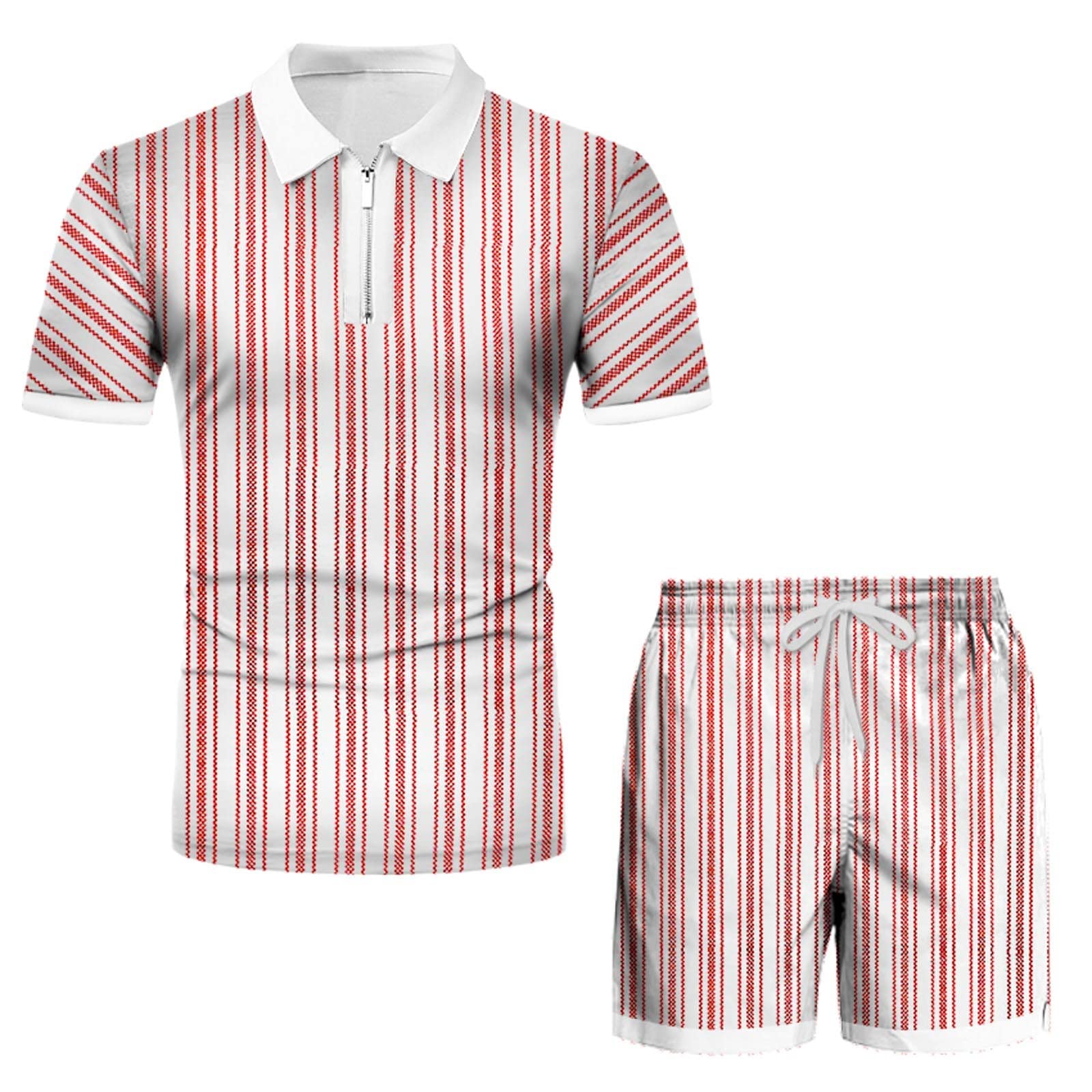Men's Summer Sports Tracksuit Set - Breathable Short Sleeve Printed Henley Shirt & Comfortable Shorts - Perfect for Gym, Running, BBQ Parties & St. Patrick's Day Celebrations