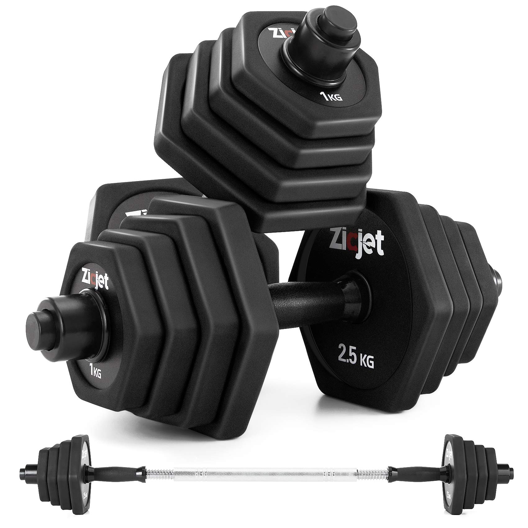 Zicjet Adjustable Dumbbell Barbell Set - 44/66Lbs Cast Iron Weights with Non-Slip Grip & Connector for Home Gym (Black/Red) | Perfect for Strength Training, Muscle Building & Full-Body Workouts at Home