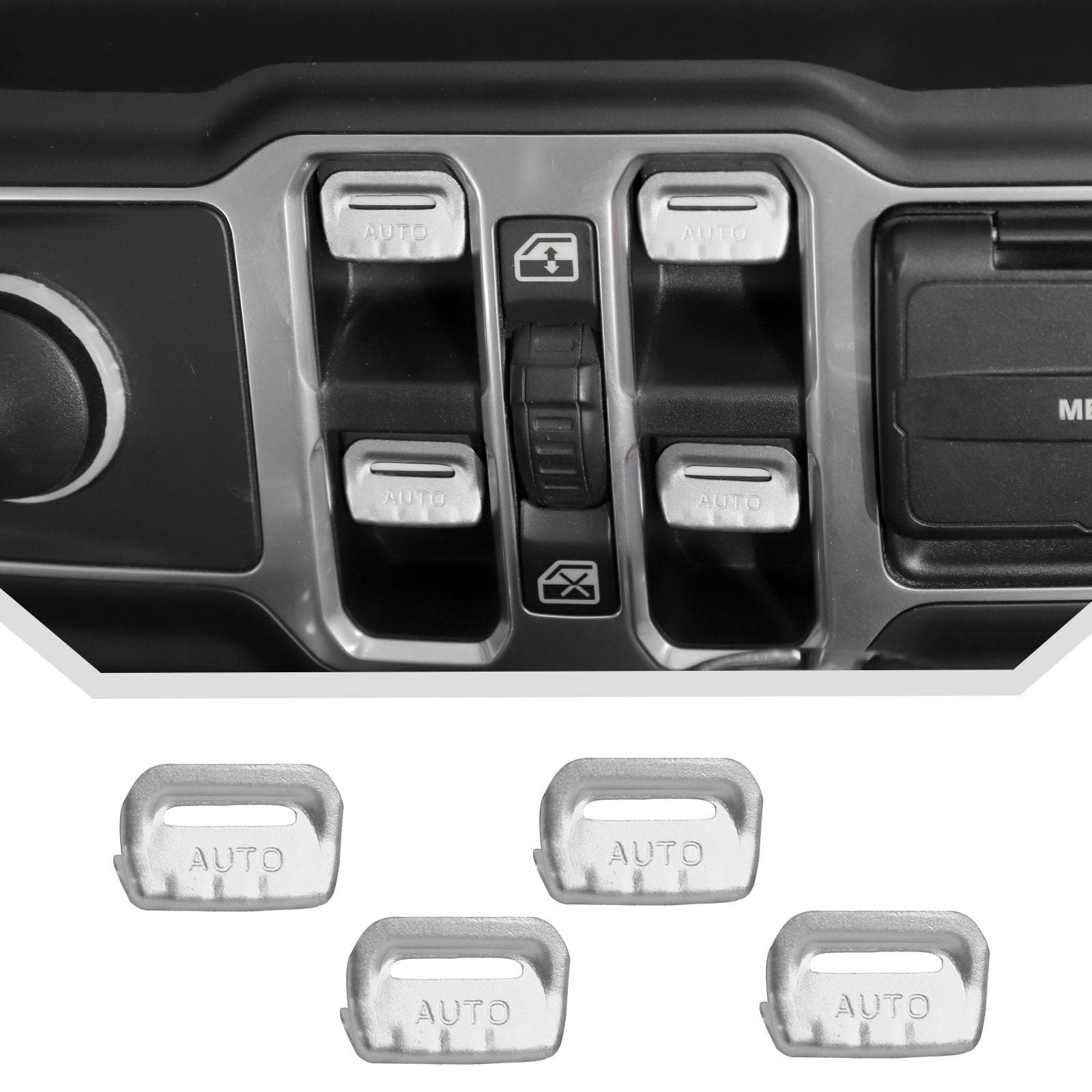 JeCar Silver Aluminum Alloy Window Switch Button Cover Trim for Jeep Wrangler JL JLU & Gladiator JT (2018-2024) - Interior Accessories Upgrade for Enhanced Style & Protection | Perfect for Off-Roading, Daily Driving & Car Customization