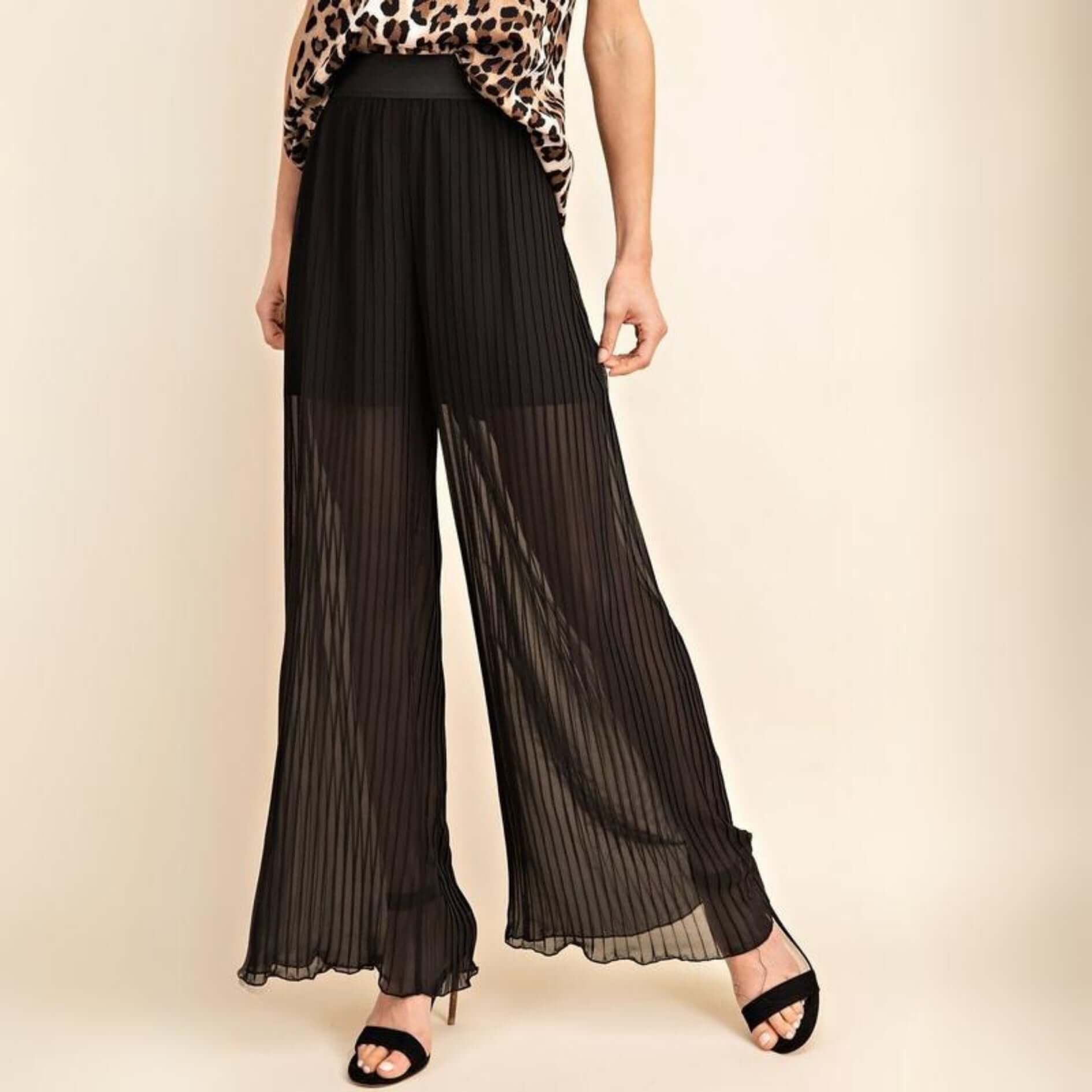 Stylish Sheer Pleated Pants for Women - Made in USA | Comfortable & Elegant for Office, Party & Casual Wear