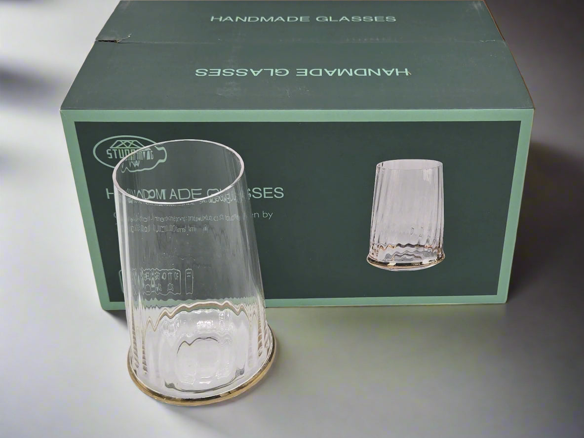 6-Piece Gold Rimmed Drinking Glasses Set - Elegant Crystal Clear Glassware for Wine, Cocktails & Beverages - Perfect for Dinner Parties, Home Bar & Gifting