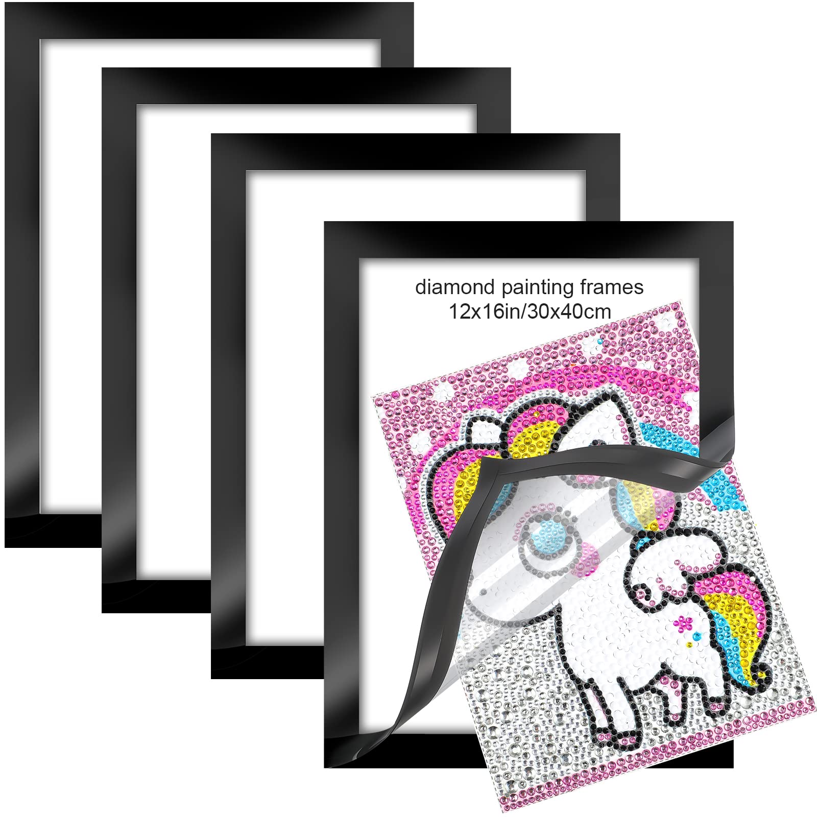 4-Piece Magnetic Diamond Art Picture Frames - Self-Adhesive PVC Photo Frames with Double-Sided Sign Holder for Wall Decor, Home, Office & School Use (Black) | Perfect for Displaying Artwork, Photos, and Important Notices