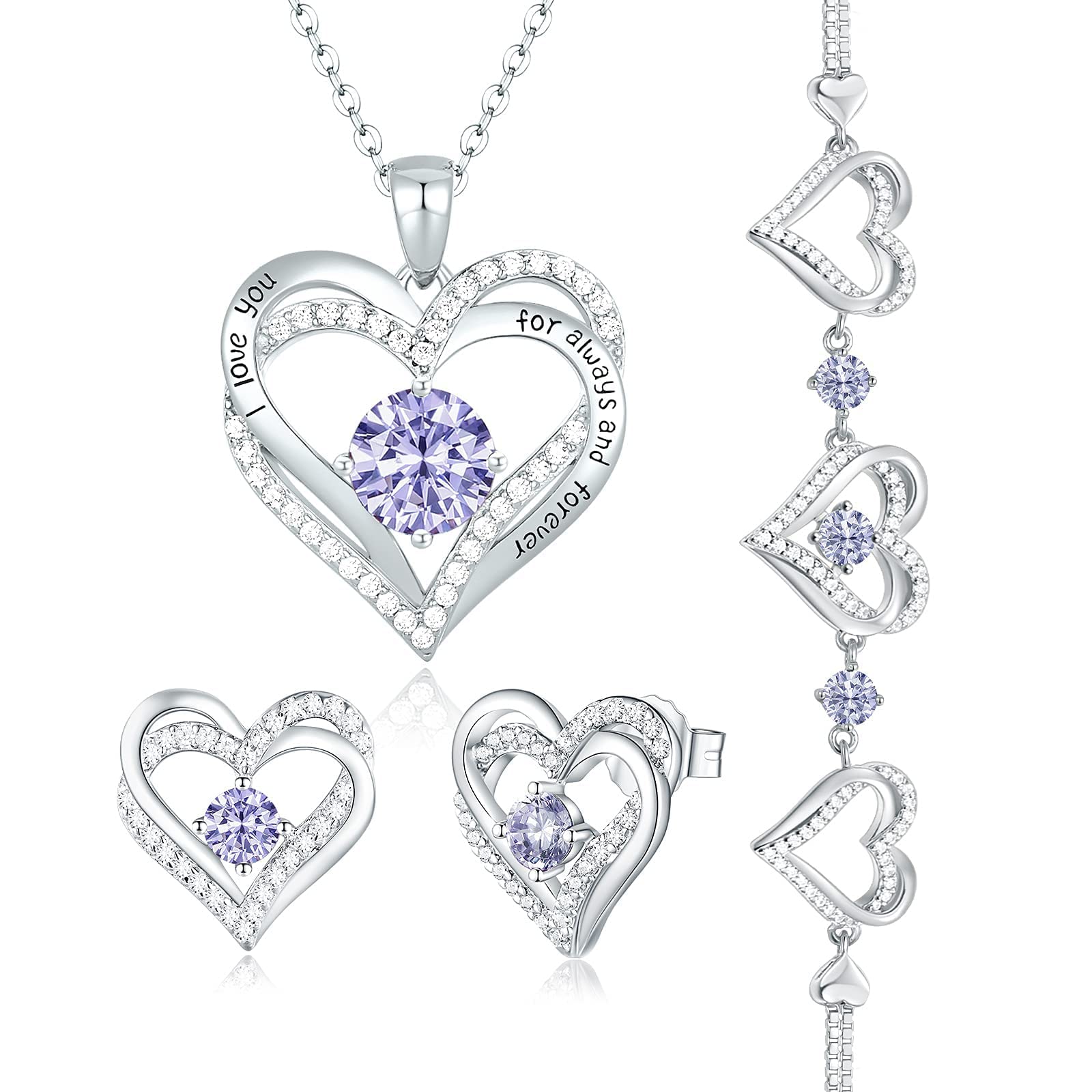 Forever Love Heart Jewelry Set for Women - Necklace, Bracelet & Earrings | Perfect Christmas & Birthday Gift for Mom, Wife, Her | Elegant Jewelry for Anniversaries, Valentine's Day & Special Occasions