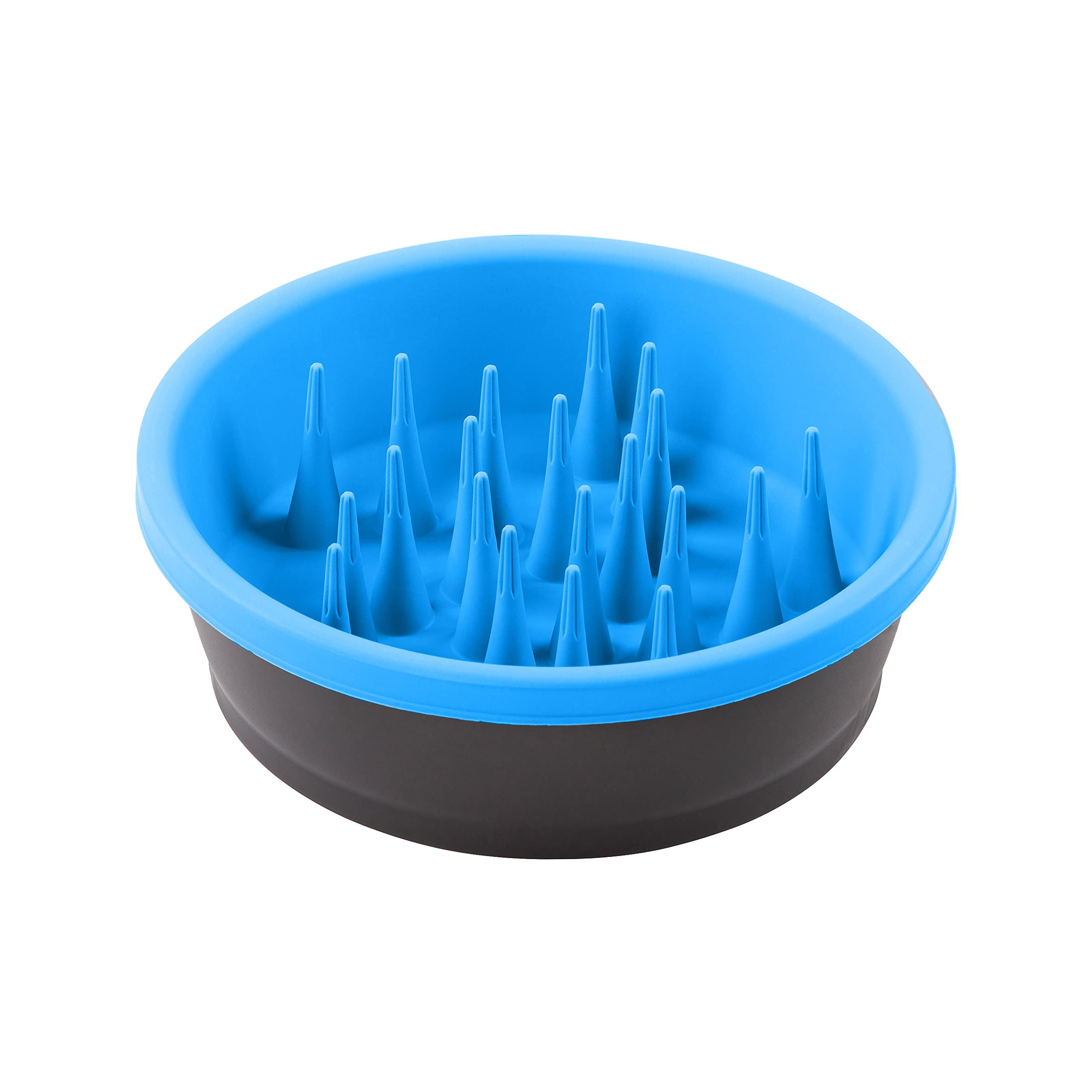 Dexas Slow Feeder Dog Bowl - 6 Cup Capacity for Healthy Digestion & Dental Care - Gray & Blue Pet Food Dish - Perfect for Fast Eaters & Mealtime Enrichment