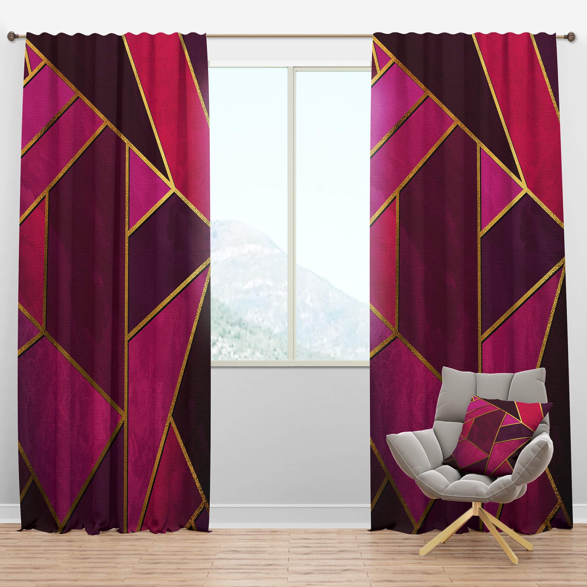 DesignQ Blackout Curtains - Yellow Triangular Geometric Pattern on Pink Background | Thermal Insulated Bedroom & Living Room Drapes (52x120 Single Panel) - Perfect for Light Blocking, Privacy & Energy Efficiency