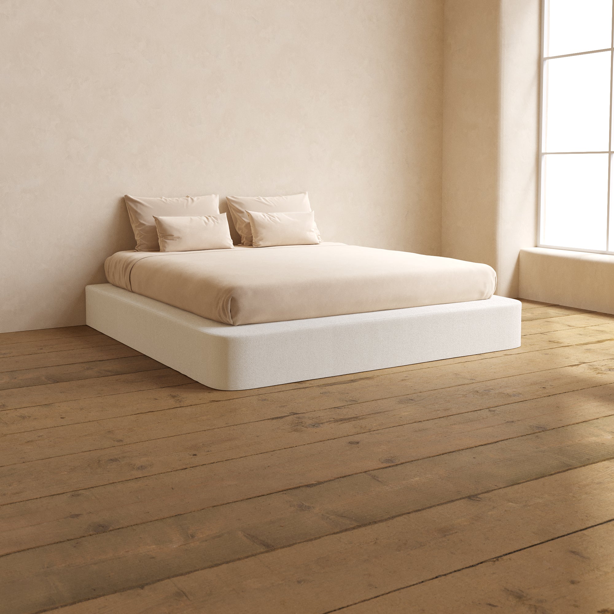 King Size Upholstered Platform Bed with Knit Velvet Headboard - Luxurious Powder Blue Fabric - Perfect for Modern Bedrooms & Master Suites