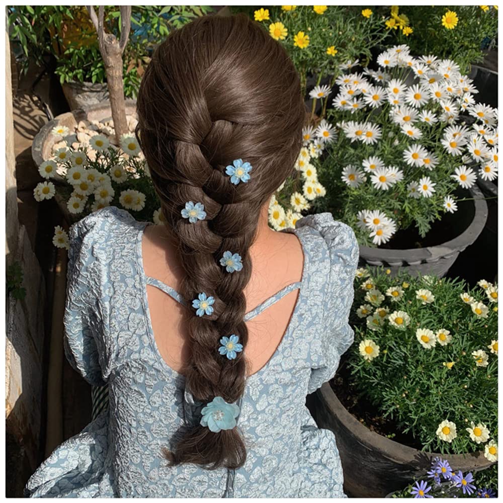Jumwrit 5PCS Cute Flower Hair Clips for Women & Girls - Blue Hawaii Snap Hair Barrettes, Floral Hair Accessories for Beach, Party & Everyday Wear