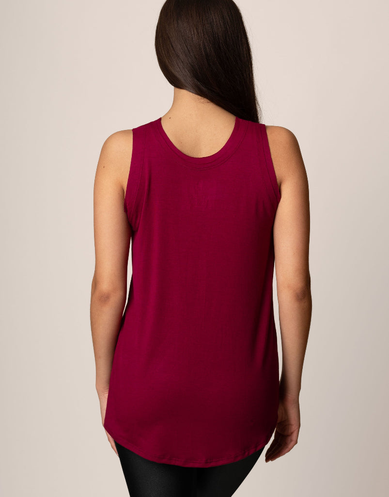 Sunday Tank Merlot - Elegant Women's Casual Sleeveless Wine Red Top for Summer Outings & Beach Vacations