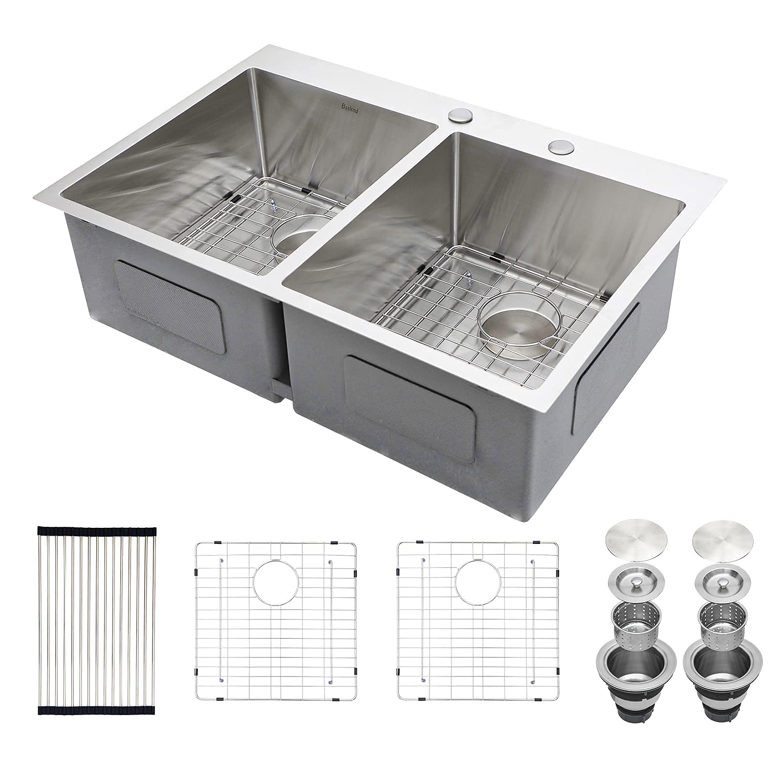 33 Inch Drop-In Double Bowl Kitchen Sink - 16 Gauge Stainless Steel Top Mount Sink (33x22x10 Inch) - 50/50 Equal Division for Efficient Washing & Food Prep - Perfect for Modern Kitchens & Busy Households