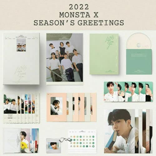 MONSTA X 2022 Season's Greetings Desk Calendar Set - Includes DVD, Diary, Photo Cards, Tickets, Slides & More - Perfect for K-Pop Fans Collectibles & Gift Giving
