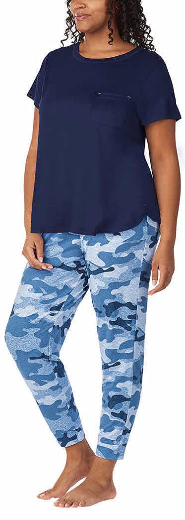 Jane & Bleecker Women's 2-Piece Jogger Pajama Set - Soft Cotton Sleepwear with Pockets (Navy Camo Print, XS) - Cozy Loungewear for Relaxing at Home & Sleepovers