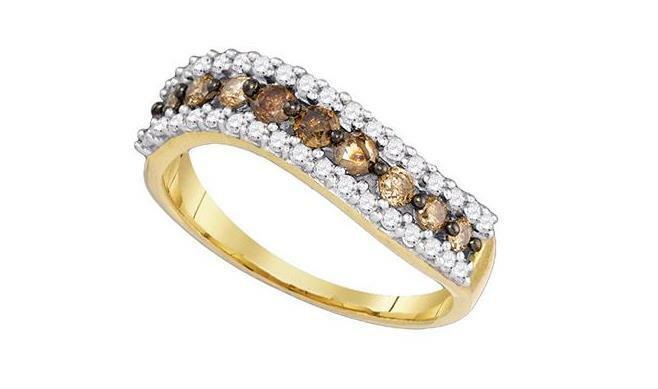 10K Yellow Gold Brown Diamond Women's Contoured Band Ring - 3/4 CTTW, Elegant Stackable Wedding Ring for Everyday Wear & Special Occasions