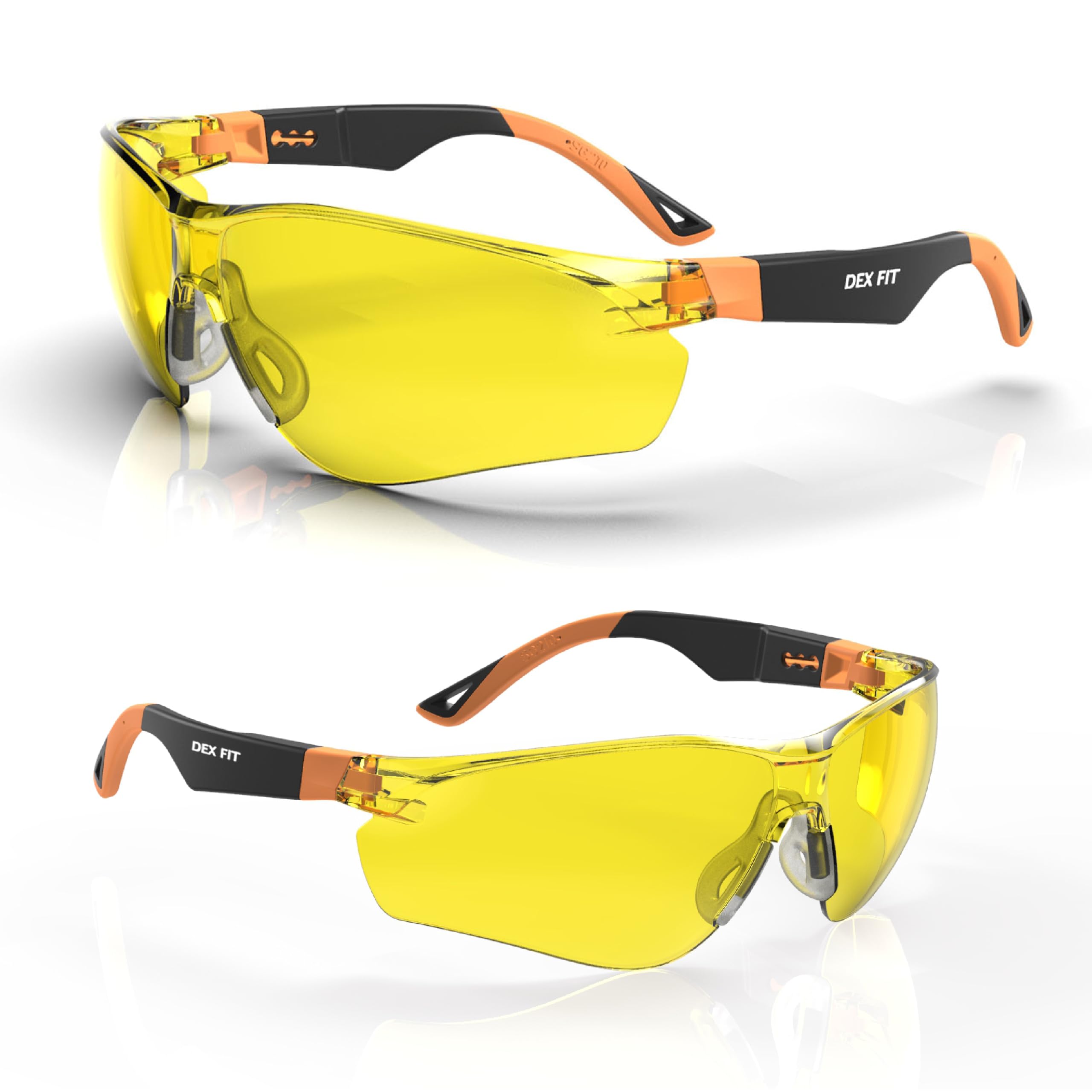 DEX FIT Safety Glasses SG210 - ANSI Z87.1 Certified Protective Eyewear for Men & Women | Anti-Fog, Scratch Resistant, UV & Blue Light Protection | Adjustable Black/Orange Frame with Yellow Lens | Perfect for Construction, Lab Work & Outdoor Activities
