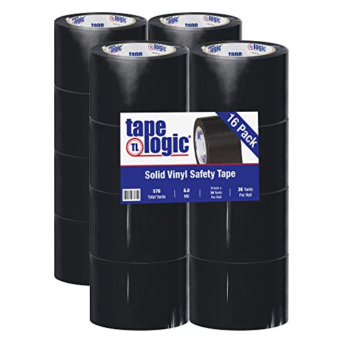 Partners Brand PT9336BL Black Solid Vinyl Safety Tape - 3 Inch x 36 Yard Heavy Duty Floor Marking Tape - Pack of 16 Rolls - Non-Slip Hazard Warning Tape for Warehouses, Factories, and Industrial Safety Markings