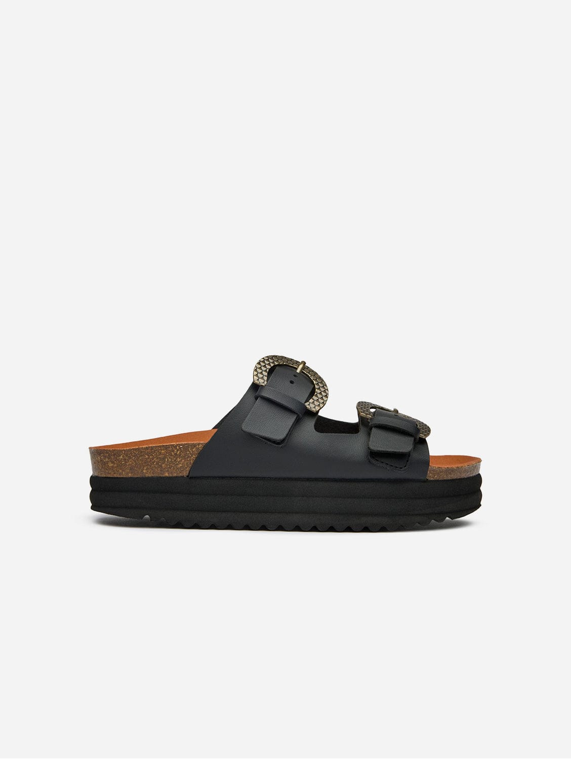 Plum Women's Vegan Leather Sandals with Reptile Print Footbed - Comfortable & Stylish Black Sandals for Summer, Beach, and Casual Outings