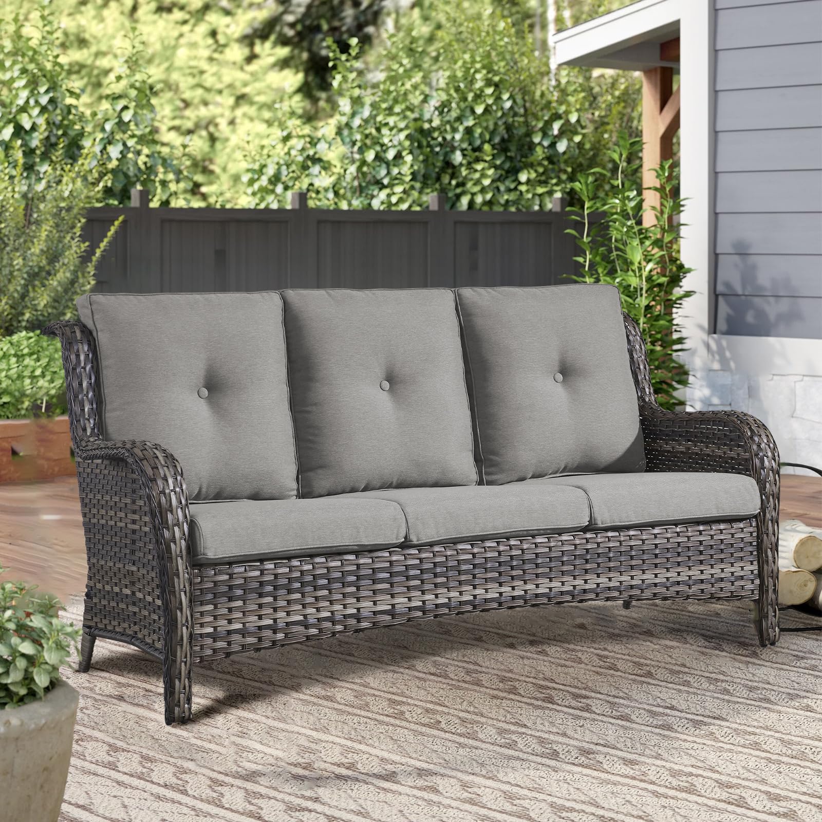 All-Weather PE Wicker Outdoor Sofa Set - Waterproof Patio Couch for Porch, Deck & Backyard - Deep Seating Sectional Furniture (Grey) - Perfect for Poolside Lounging, Garden Relaxation & Outdoor Entertaining