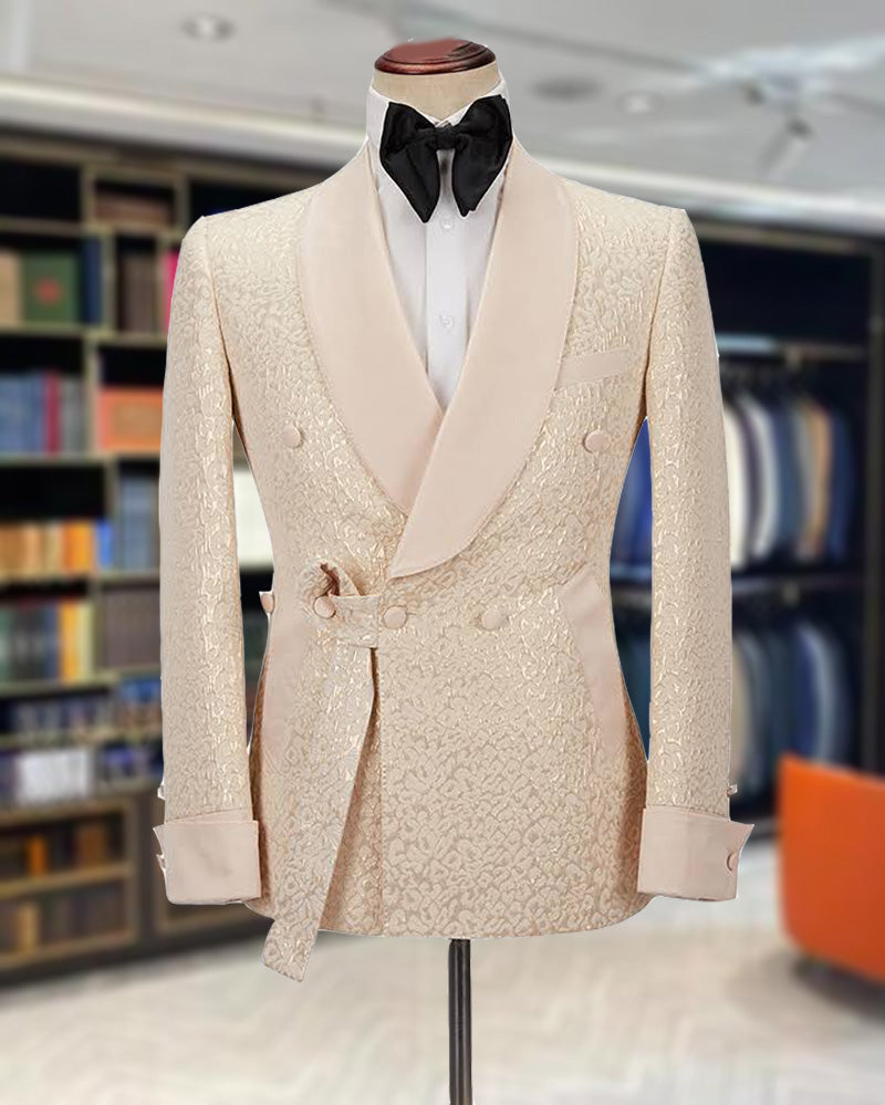 Custom Beige Double Breasted Tuxedo Suit for Wedding Groom - 2 Piece Formal Set CB3818 | Perfect for Weddings, Proms & Black Tie Events