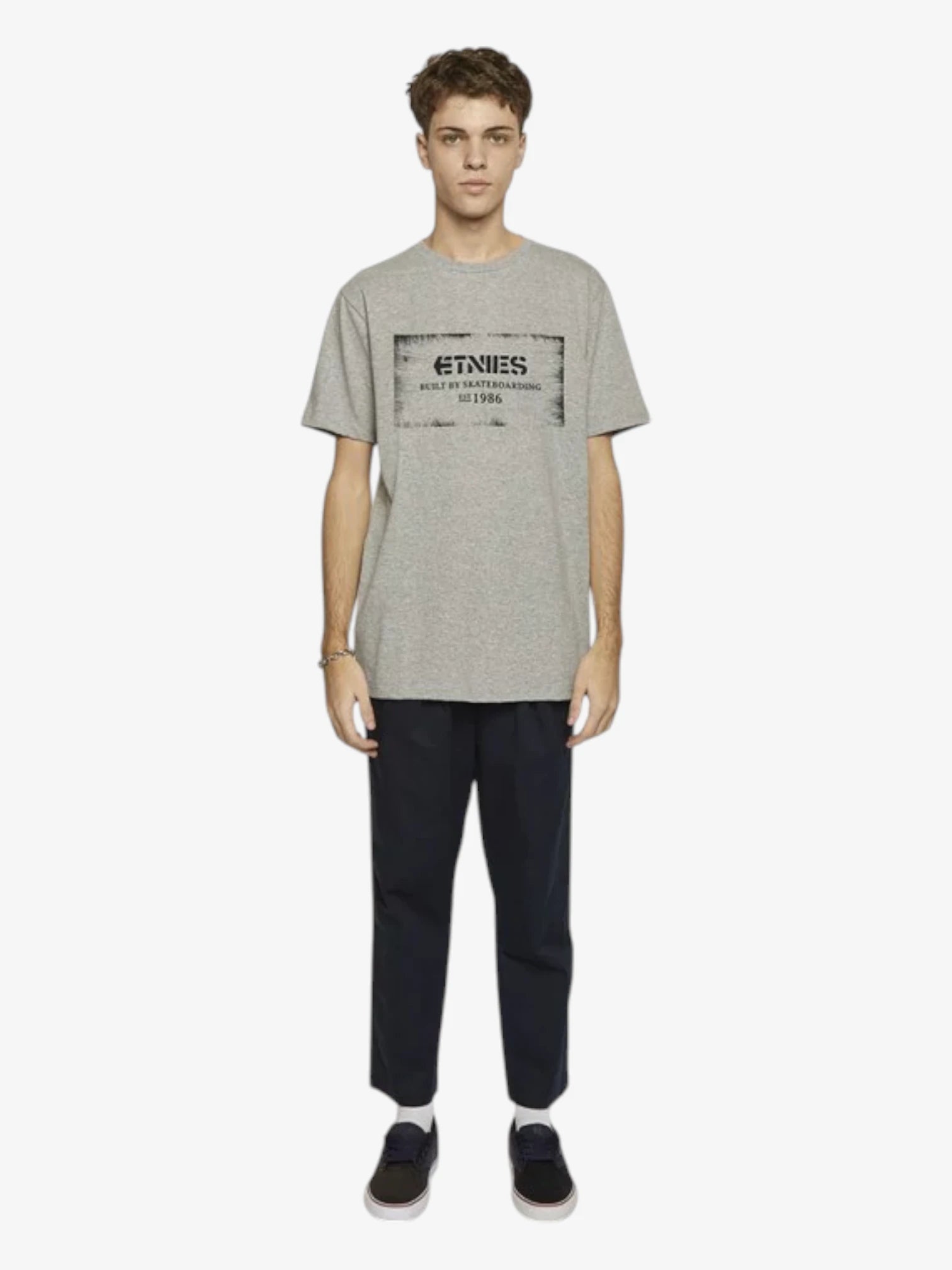 Etnies Brick Grey T-Shirt - Men's Casual Streetwear Tee for Skateboarding, Music Festivals & Everyday Wear