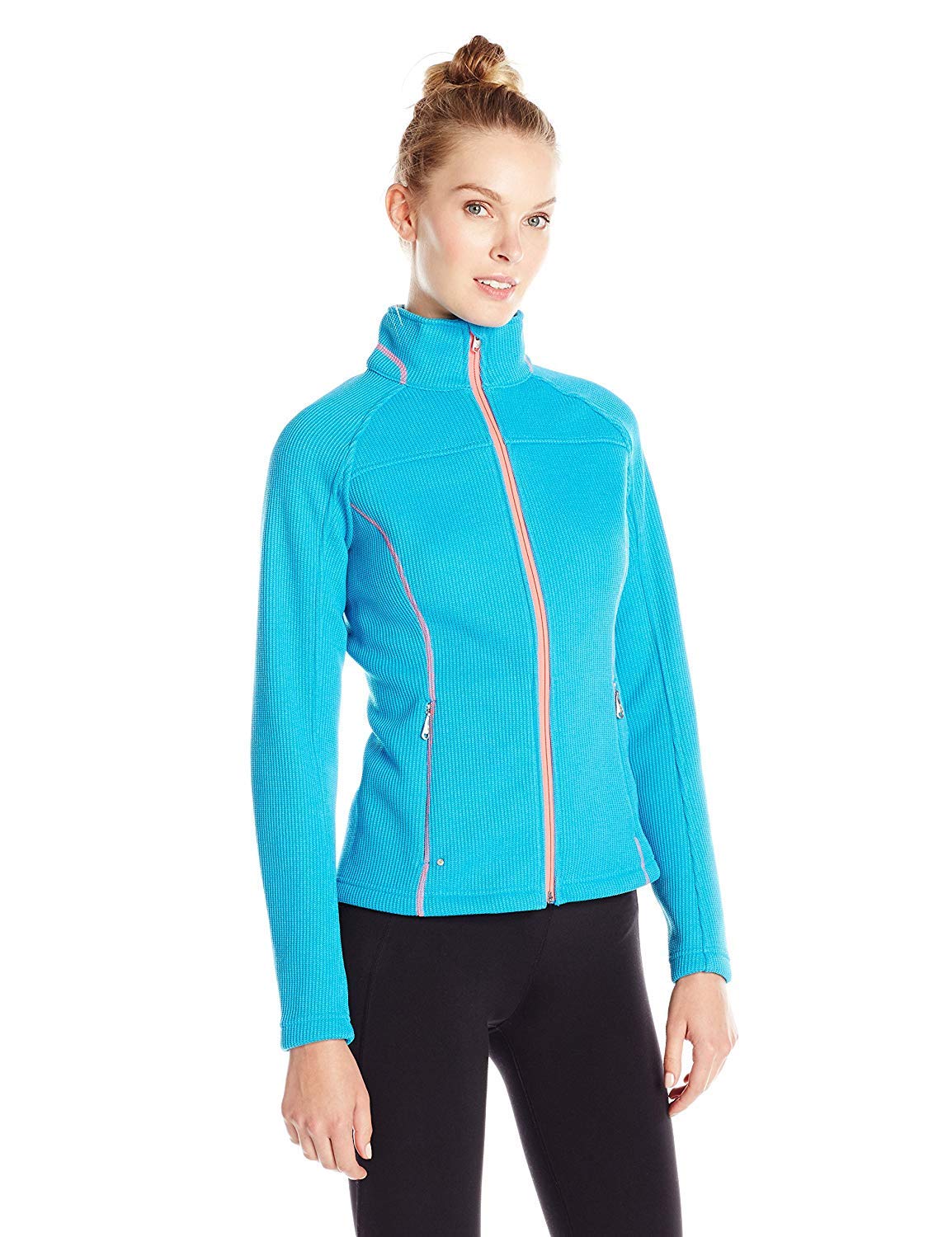 Spyder Women's Virtue Full Zip Sweater - Riviera/Bryte Pink - X-Large - Warm Winter Fleece Jacket for Skiing, Snowboarding & Outdoor Activities