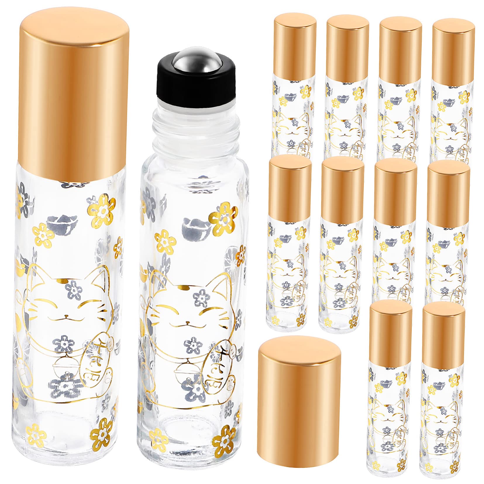 Beavorty 12 Pack Essential Oil Roller Bottles - 10ml Glass Roll On Bottles for Aromatherapy, Perfume & DIY Blends | Empty Refillable Cosmetic Containers | Perfect for Travel, Gifts & Home Use