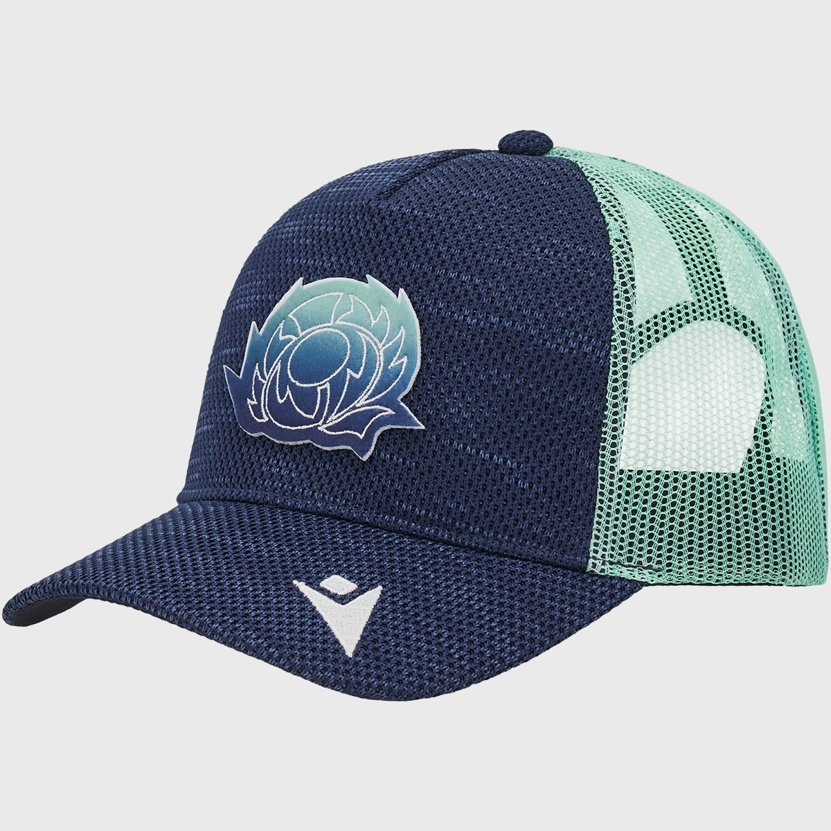 Scotland Rugby Trucker Cap - Macron Official Navy & Green Adjustable Snapback Hat for Men - Perfect for Rugby Games, Fan Gear & Casual Wear
