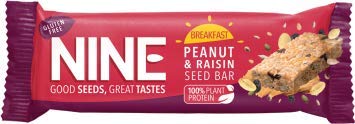 Organic Whole Foods Breakfast Peanut & Raisin Seed Bars - 9 Pack (50g Each) | High Protein Energy Snacks for Hiking, Office & On-the-Go Nutrition