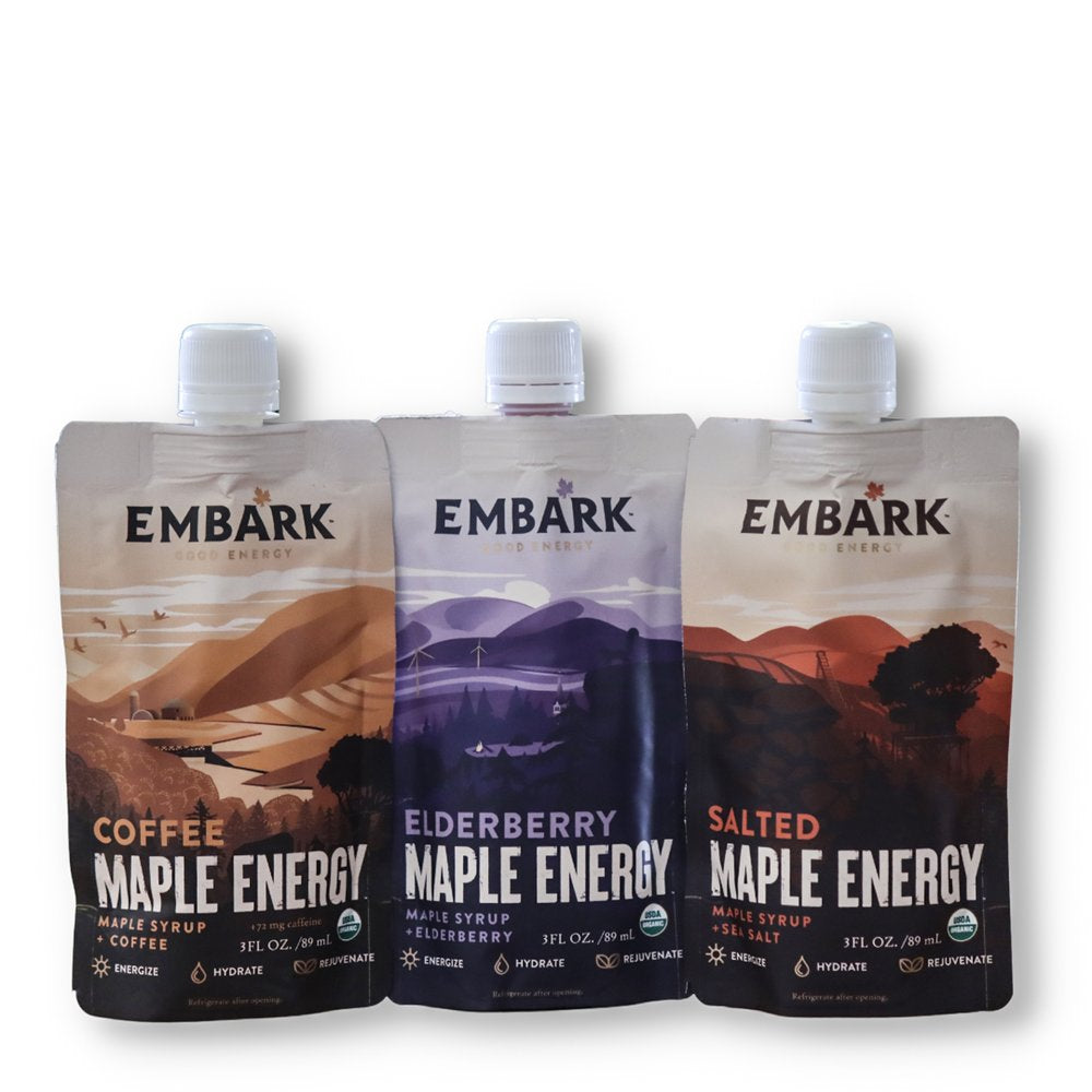 Embark Maple Energy - 100% Natural Maple Syrup (3oz Resealable Pouch) - Perfect for Coffee, Tea, Pancakes & Baking | Healthy Sweetener Alternative