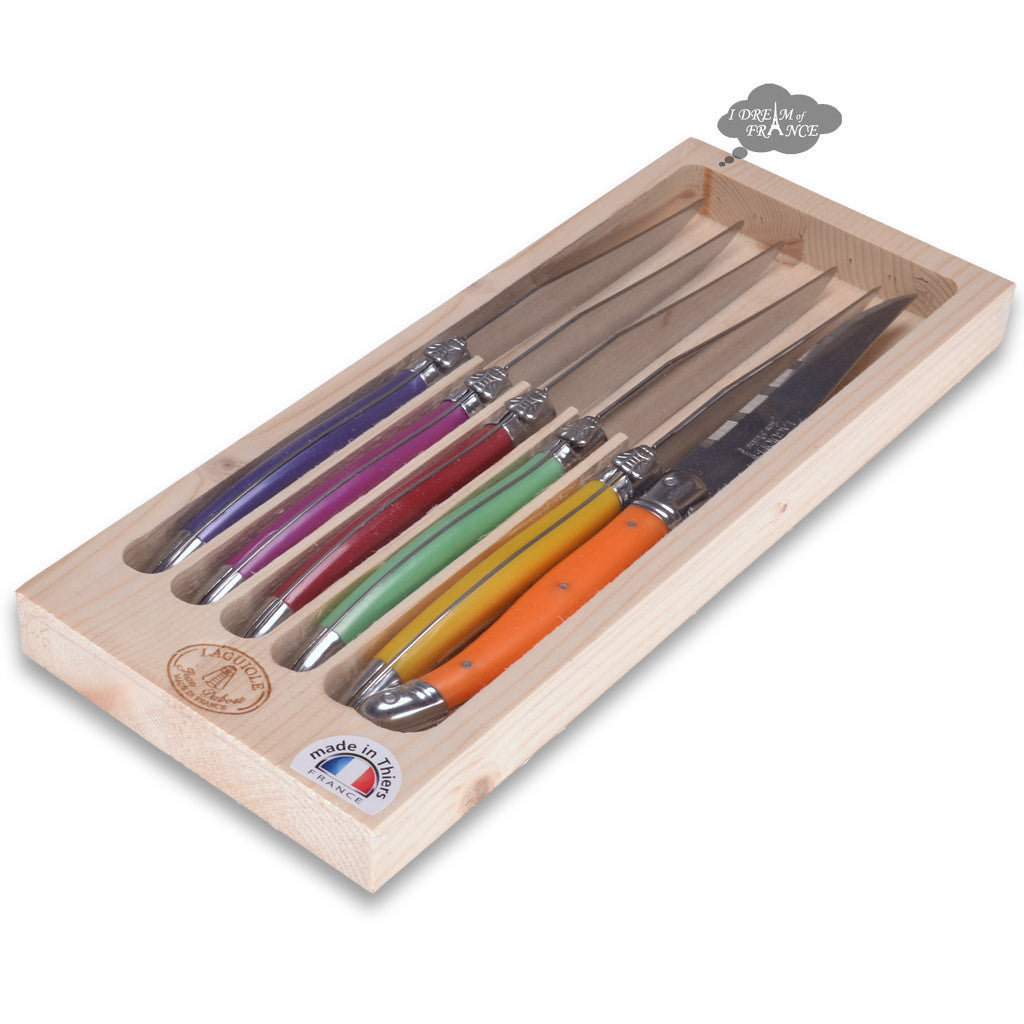 Premium Laguiole Jean Dubost 6-Piece Table Knife Set with Multicolor Handles - Perfect for Fine Dining, Gifts & Kitchen Essentials