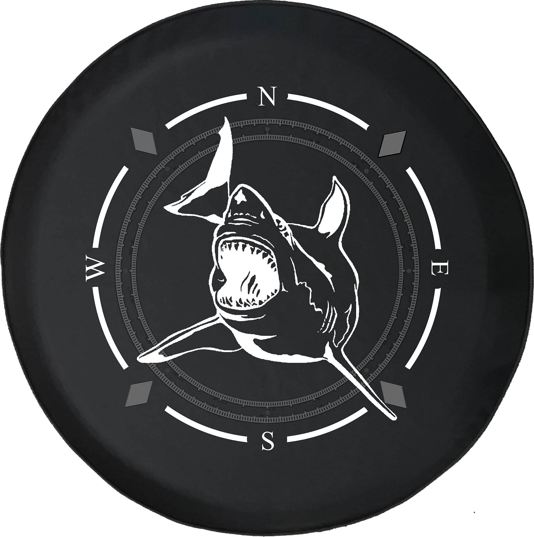 Premium American Unlimited Spare Tire Cover with Compass & Ocean Shark Design - Universal Fit for SUV, Trailer, RV & Most Vehicles - Durable Wheel Protection for Off-Road Adventures & Camping Trips
