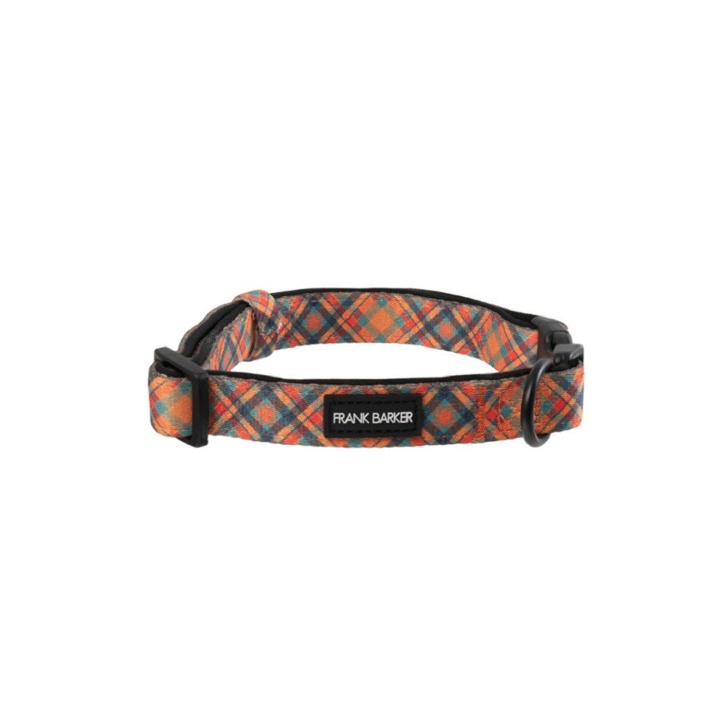 Frank Barker Orange Plaid Dog Collar - Adjustable Pet Collar with D-Ring for Leash, Comfortable & Durable for Small Medium Large Dogs - Perfect for Walking, Training & Outdoor Adventures