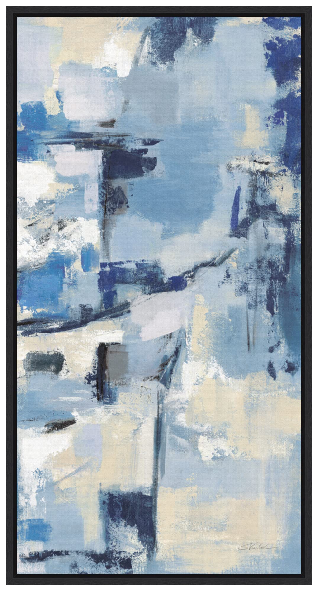 Amanti Art Framed Canvas Wall Art - 27x14 Old Port III Navy Abstract Painting by Silvia Vassileva, Modern Framed Wall Decor for Living Room, Bedroom, Bathroom | Coastal Home Decor & Office Wall Art