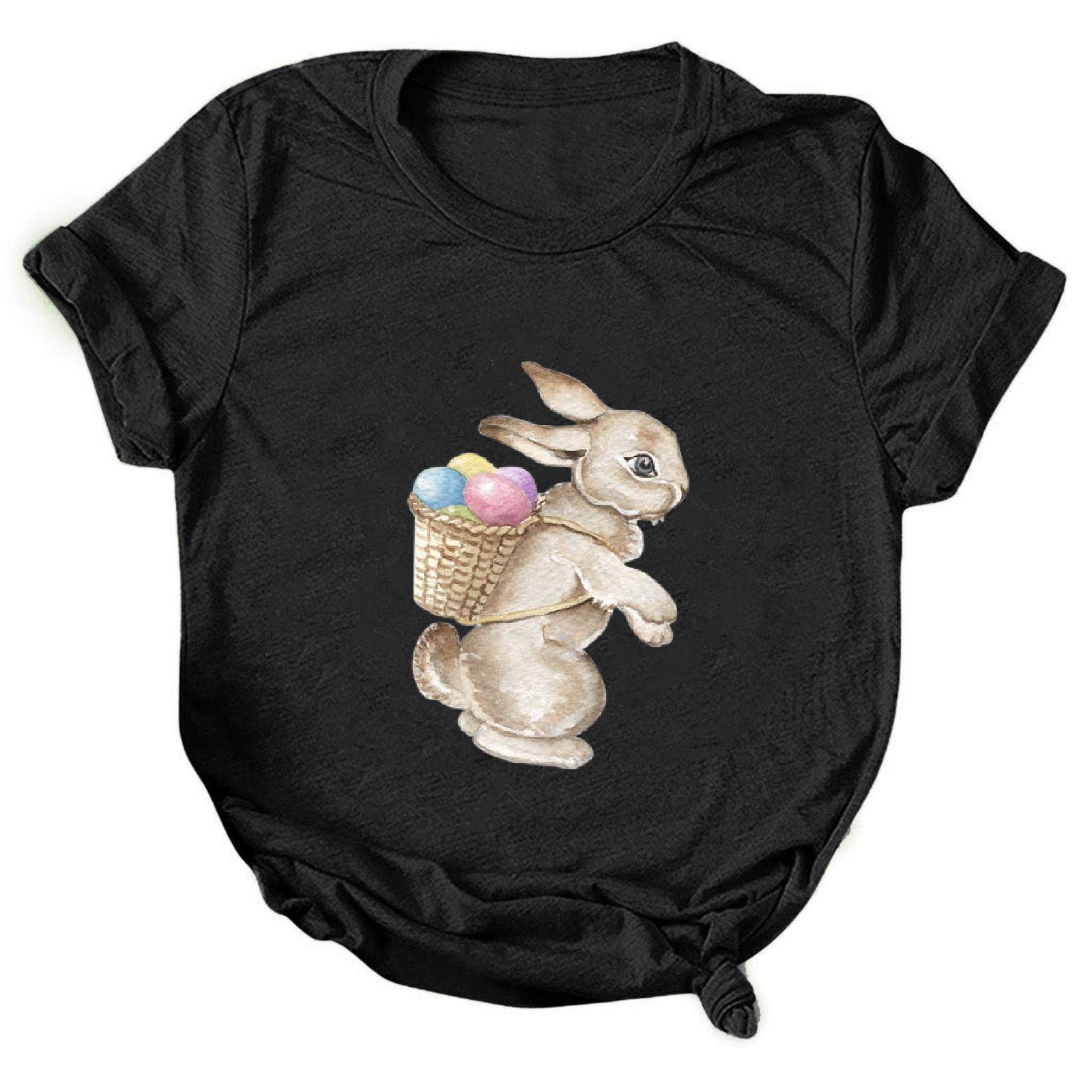 Littleice Women's Summer Casual Short Sleeve T-Shirt - Round Neck Printed Blouse for Easter & Daily Wear | Breathable Cotton Top for Outdoors, Work & Vacation