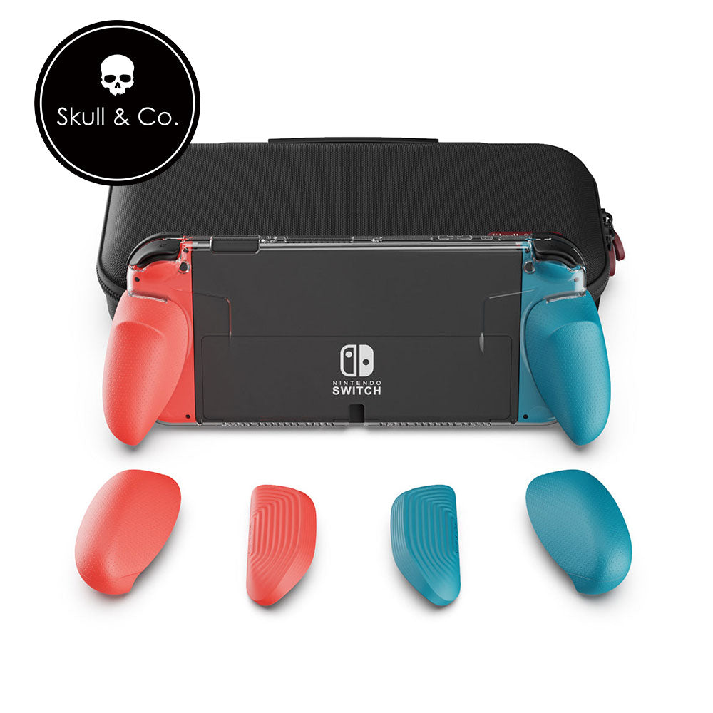 Skull & Co. GripCase Bundle for Nintendo Switch OLED - Protective Cover with Enhanced Grip (Neon Red & Blue) | Perfect for Gaming, Travel & Handheld Play