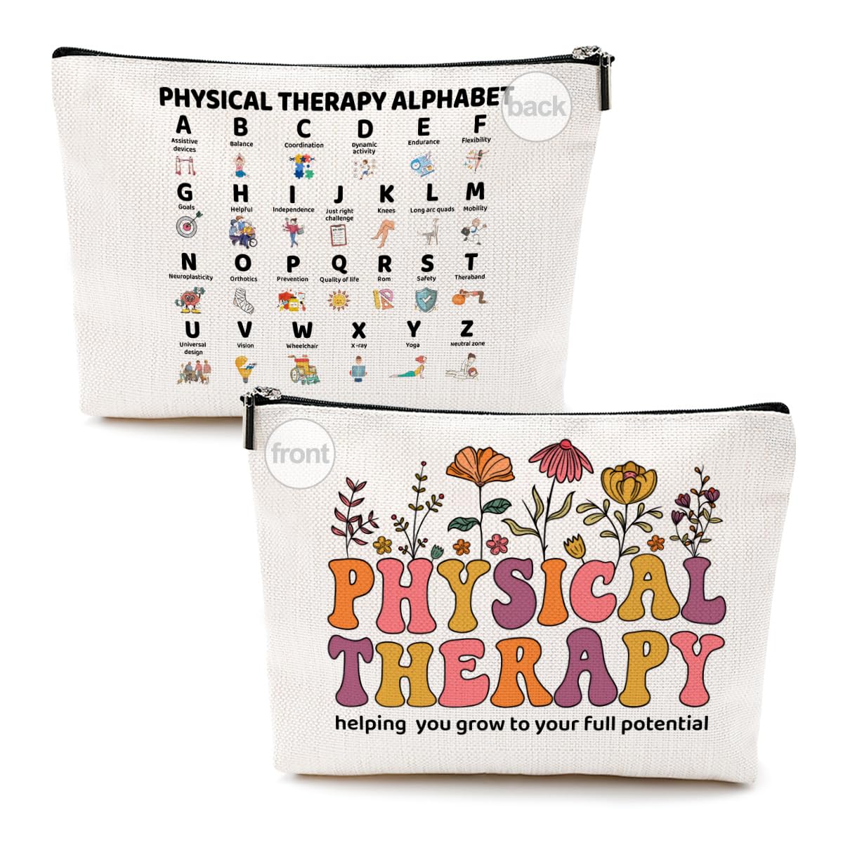 Physical Therapy Gifts for Women - Inspirational Retro Flower Cosmetic Makeup Bag - Perfect for Therapist, Occupational Therapist Assistant Birthday, Christmas & Appreciation Gifts - Great for Office, Travel & Daily Use