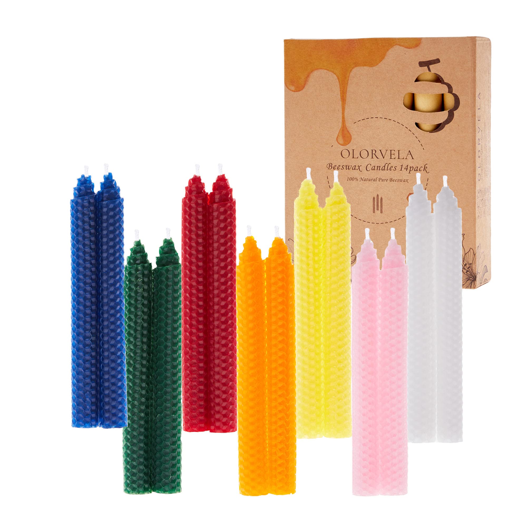 Handmade Beeswax Taper Candles - 100% Pure Natural Scent (14 Pack) for Home Decor & Relaxation