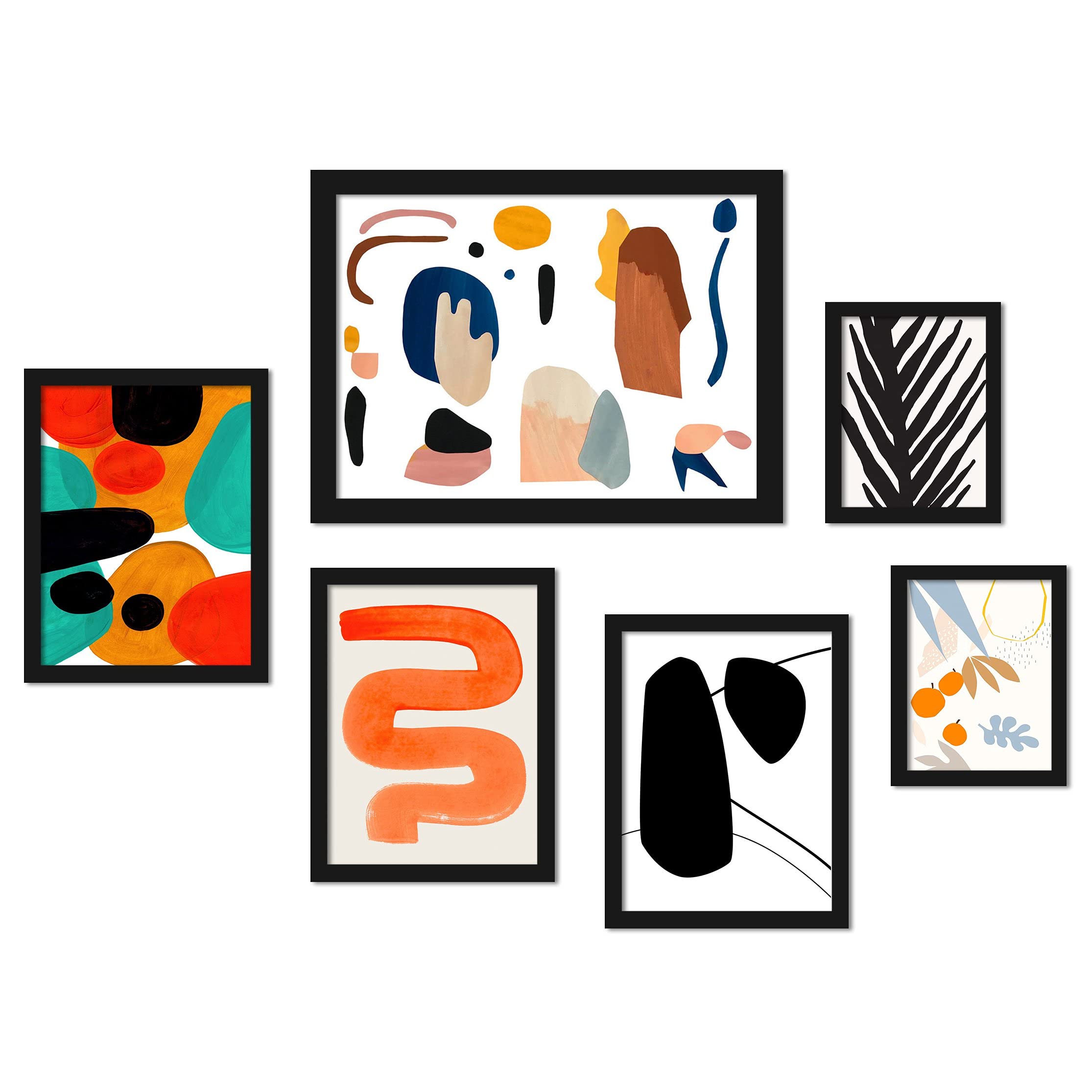 Americanflat 'Mid-Century' - 6 Piece Black Framed Picture Frame Graphic Art Set for Wall Decor | Perfect for Living Room, Bedroom & Office