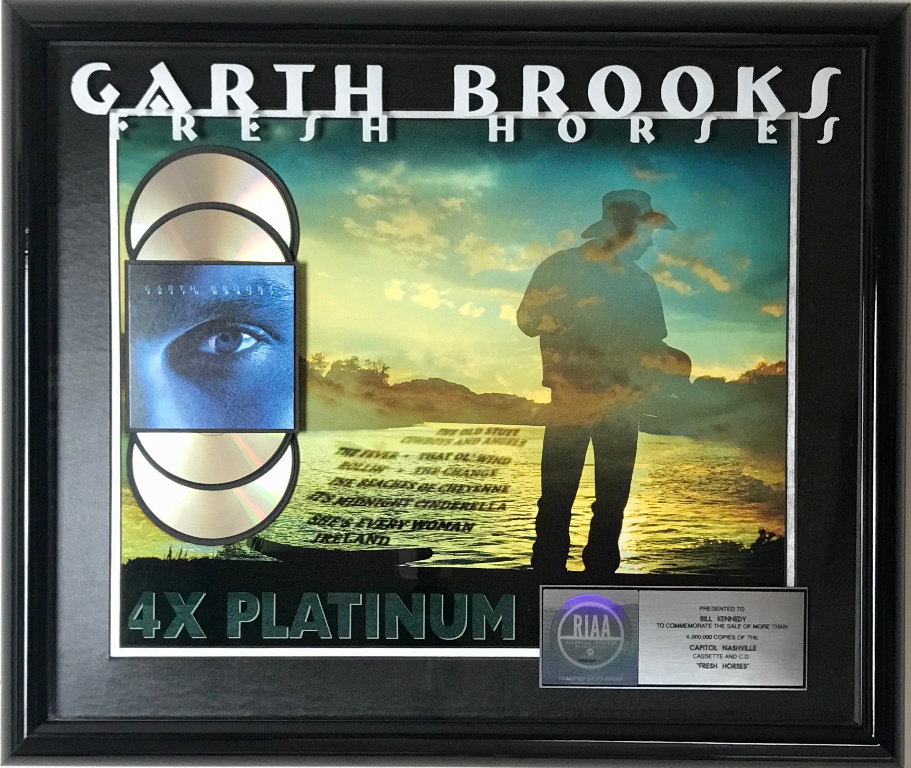 Garth Brooks Fresh Horses 4x Platinum Album Award - Certified RIAA Multi-Platinum Record - Perfect for Country Music Fans & Collectors