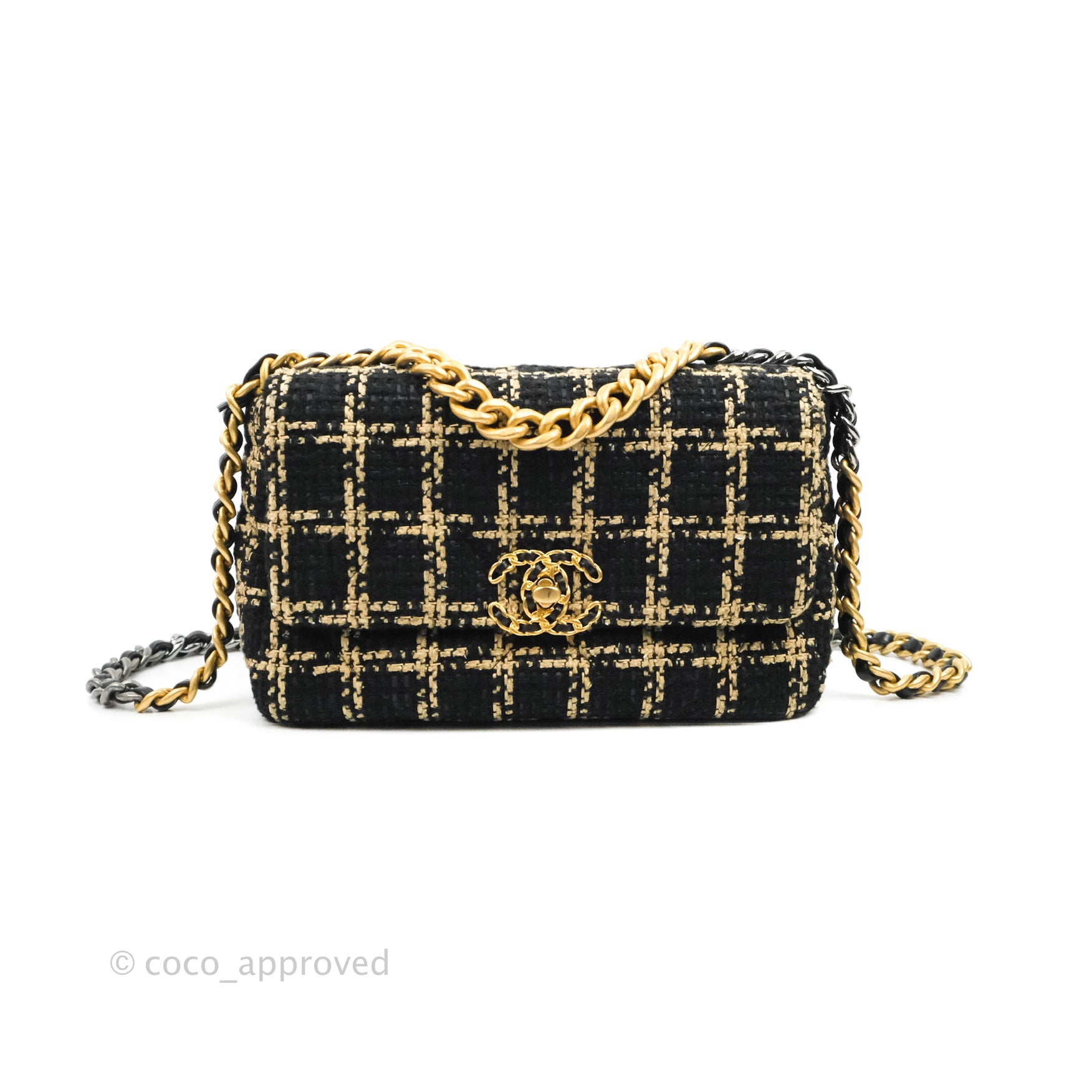 Chanel 19 Small Tweed Handbag in Black & Beige with Mixed Hardware - Luxury Crossbody Bag for Women, Perfect for Parties, Dating & Everyday Use